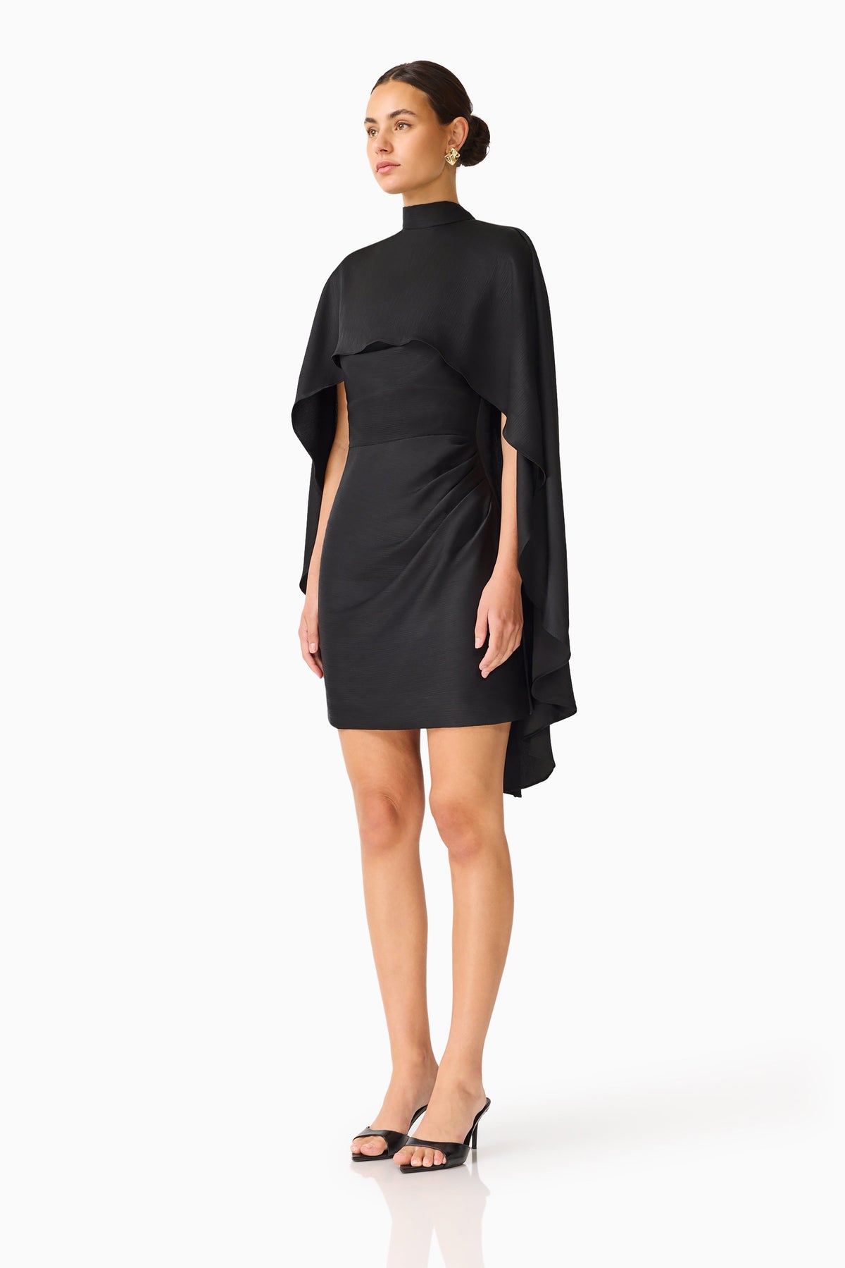 Auriella Cape Mini Dress in Black