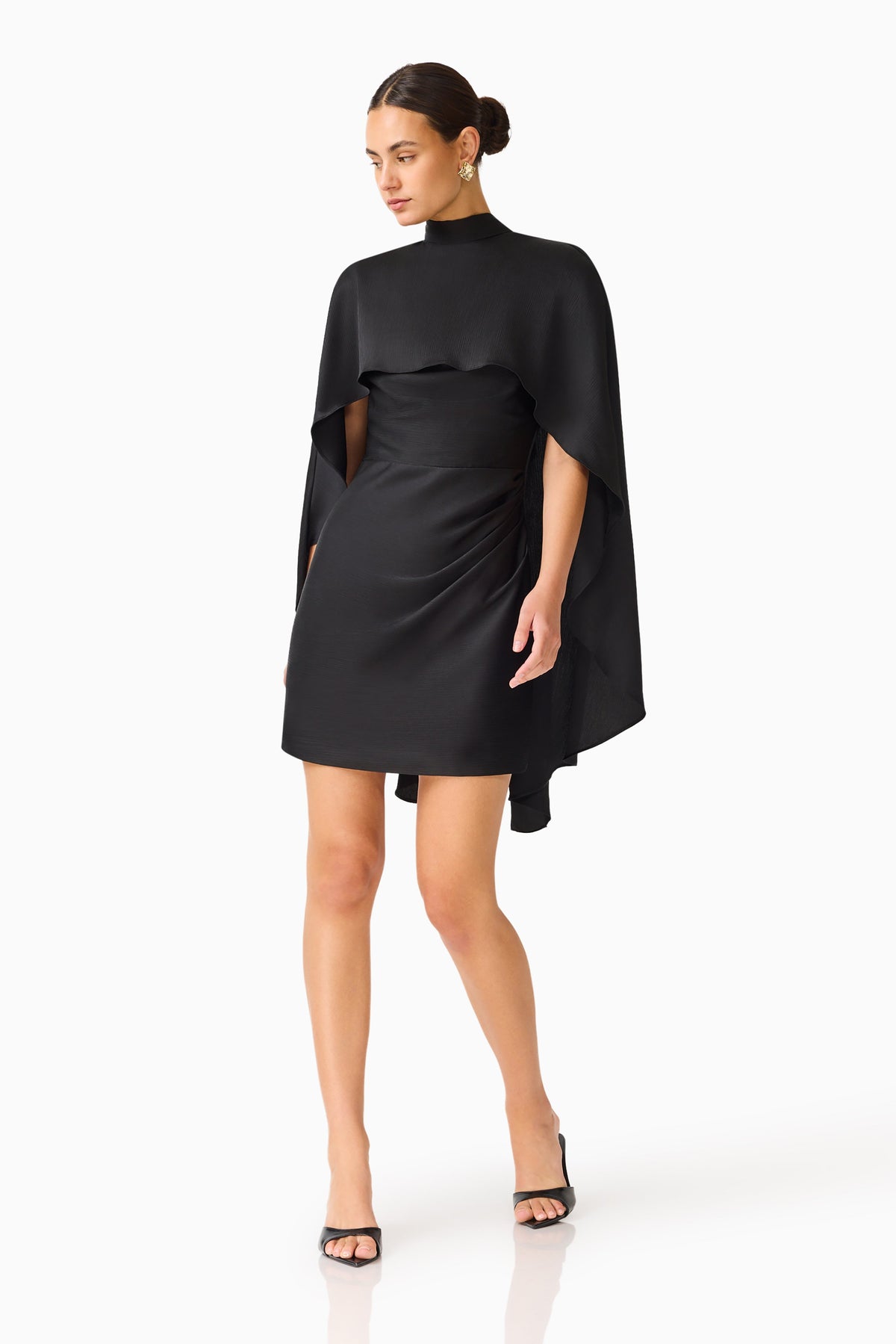 Auriella Cape Mini Dress in Black