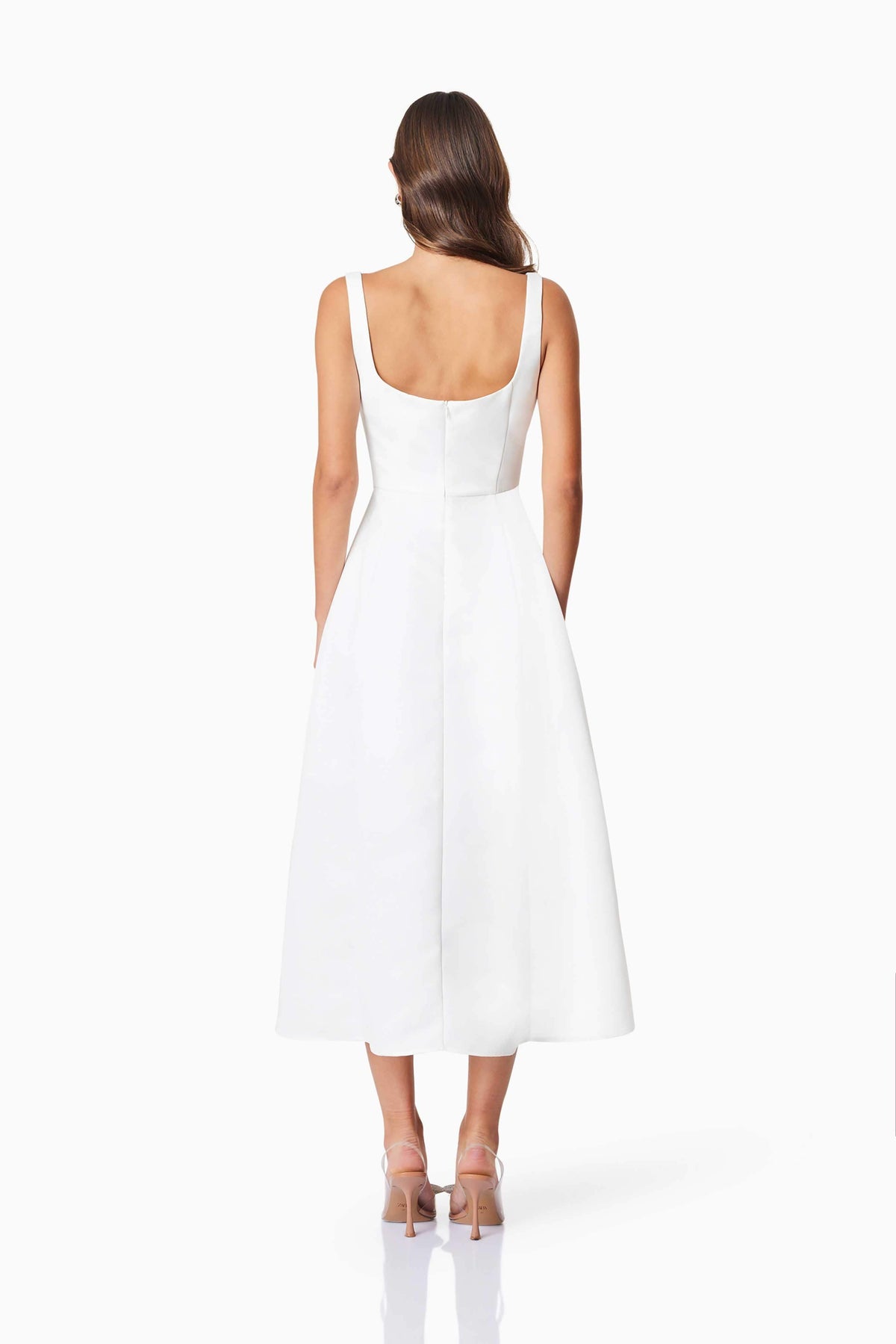 Alice Duchess Satin Midi Dress In White