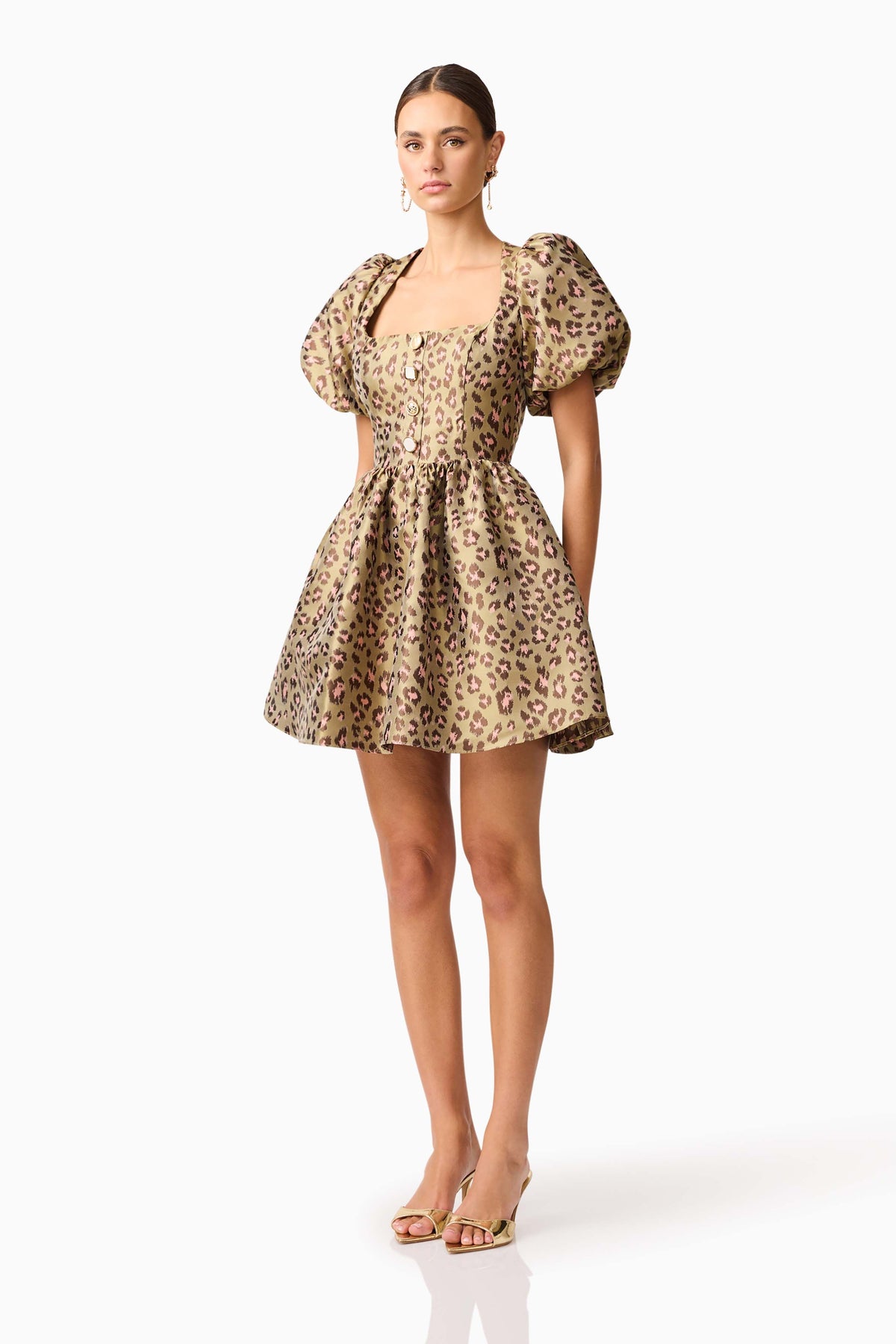 Elara Romper Mini Dress in Leopard Print