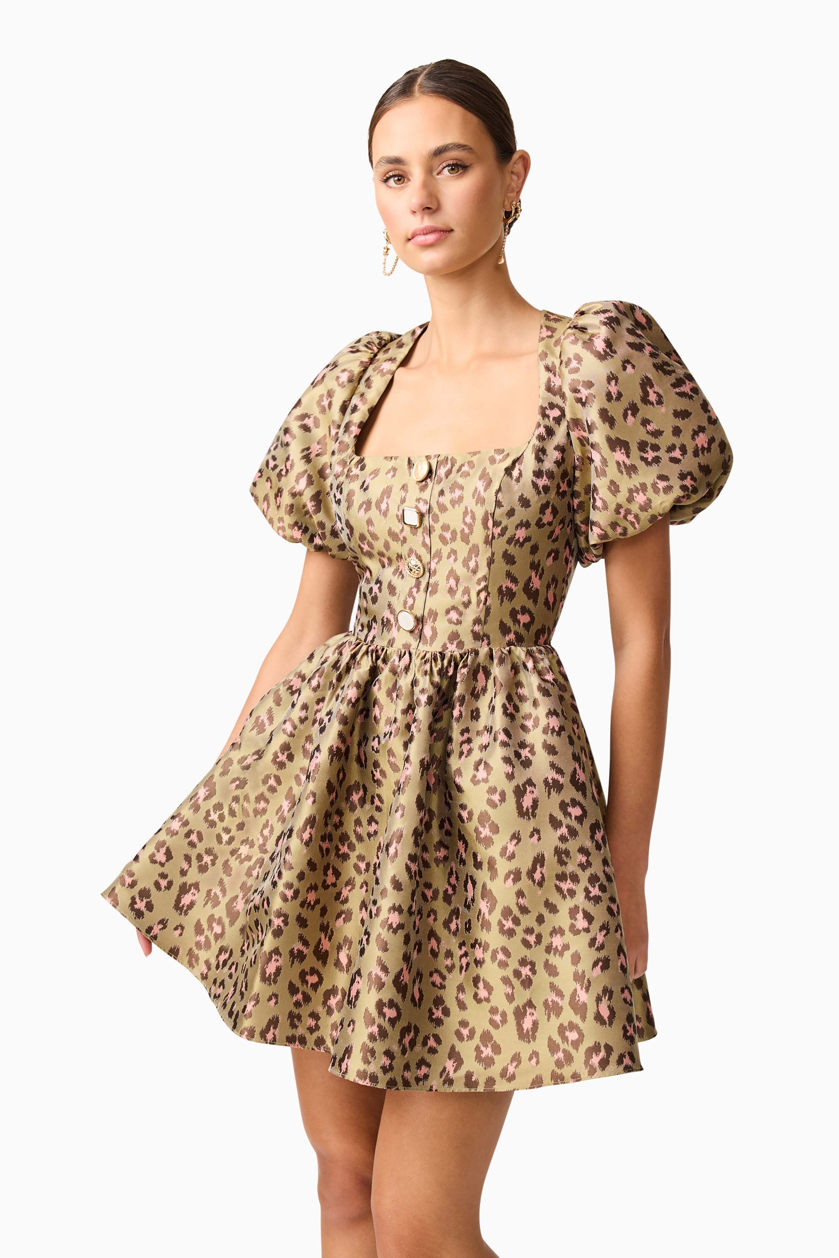 Elara Romper Mini Dress in Leopard Print