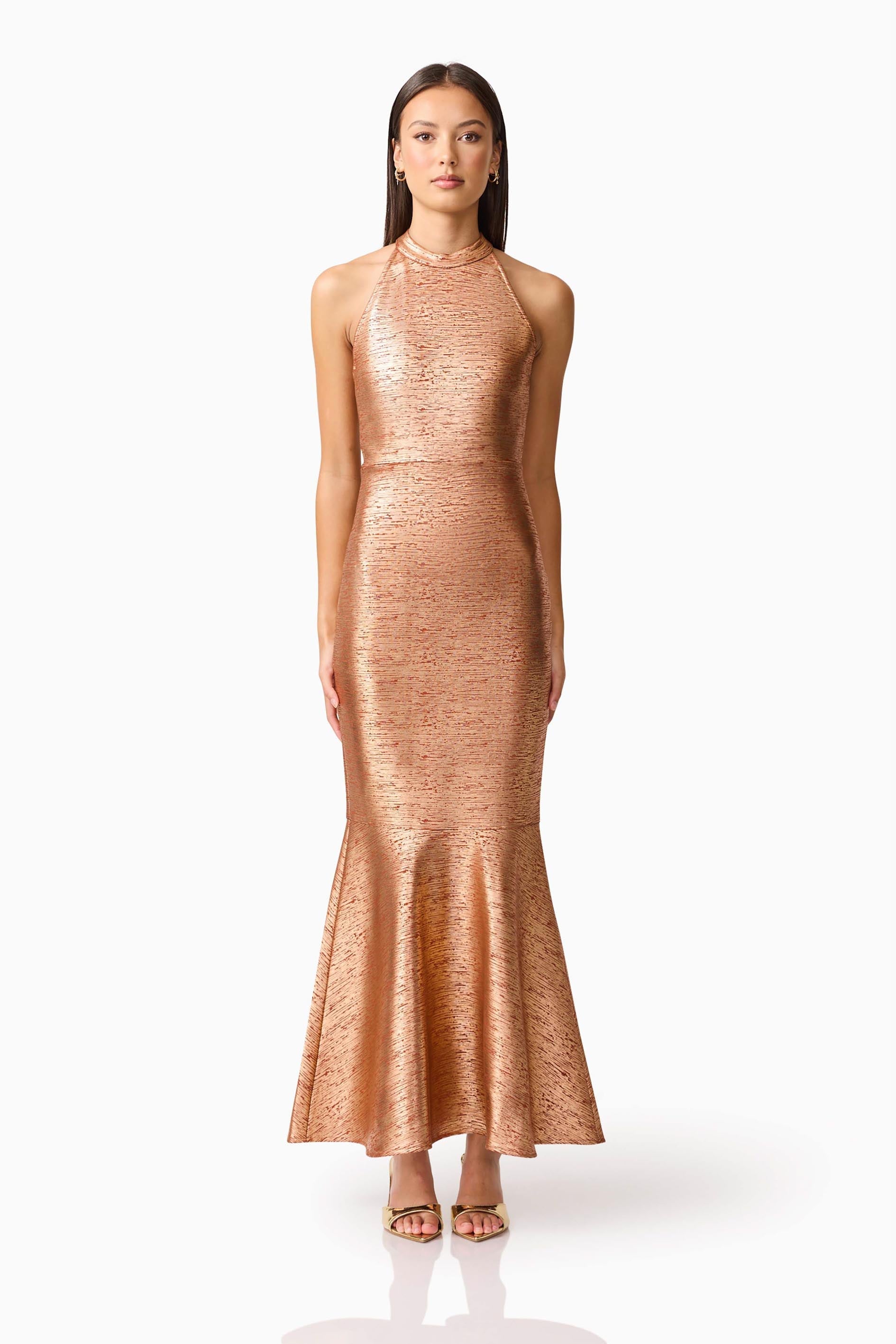 Rhian Halter Gown in Orange
