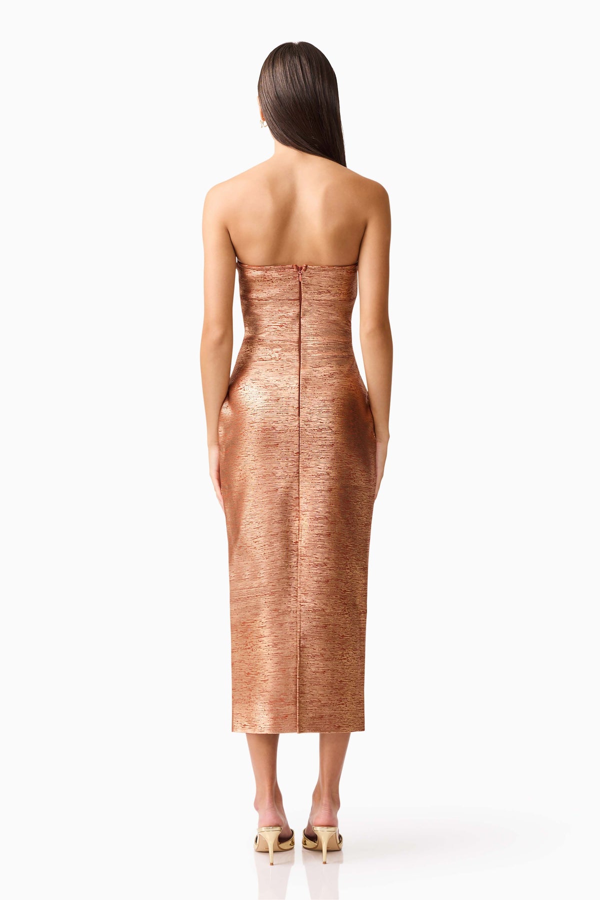 Rhian Strapless Midi in Orange