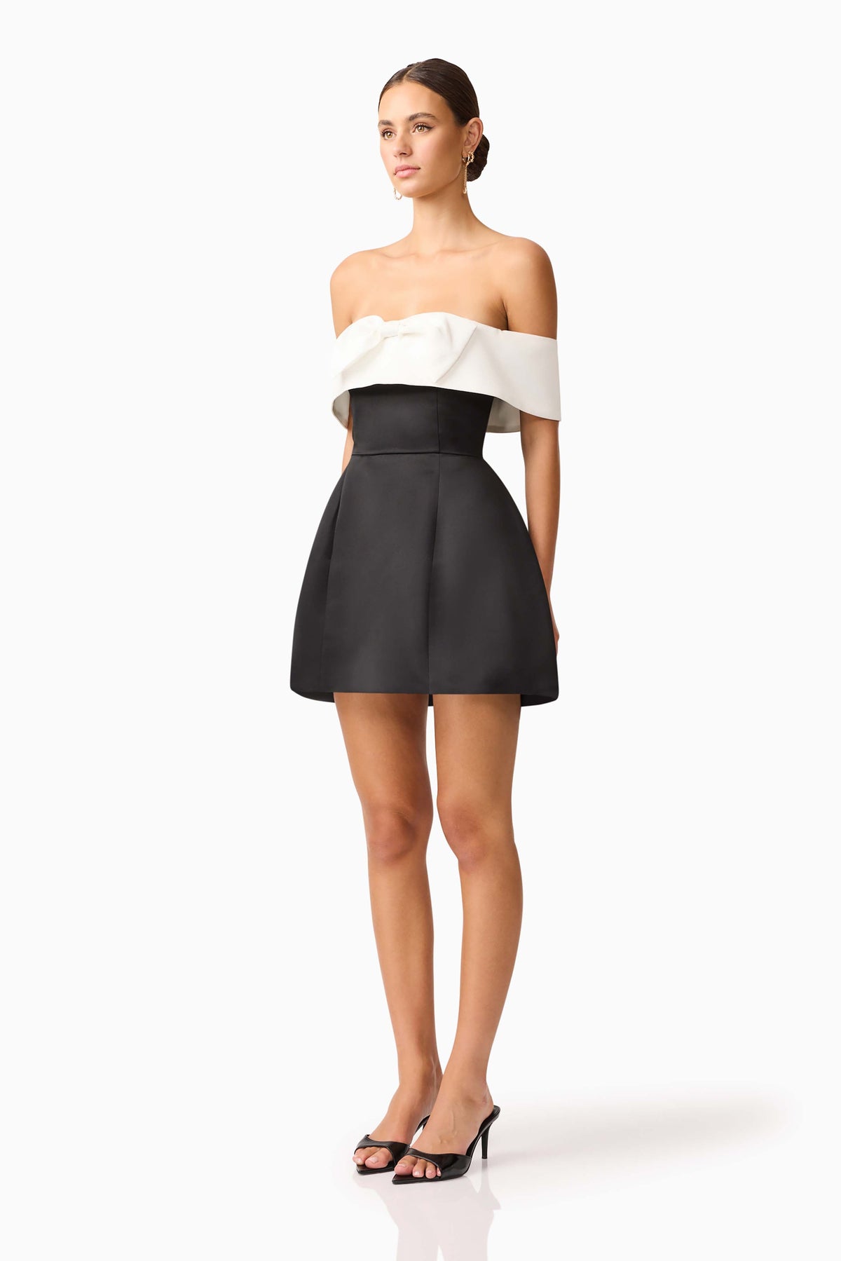 Sorrel Off the Shoulder Mini Dress in Black & White