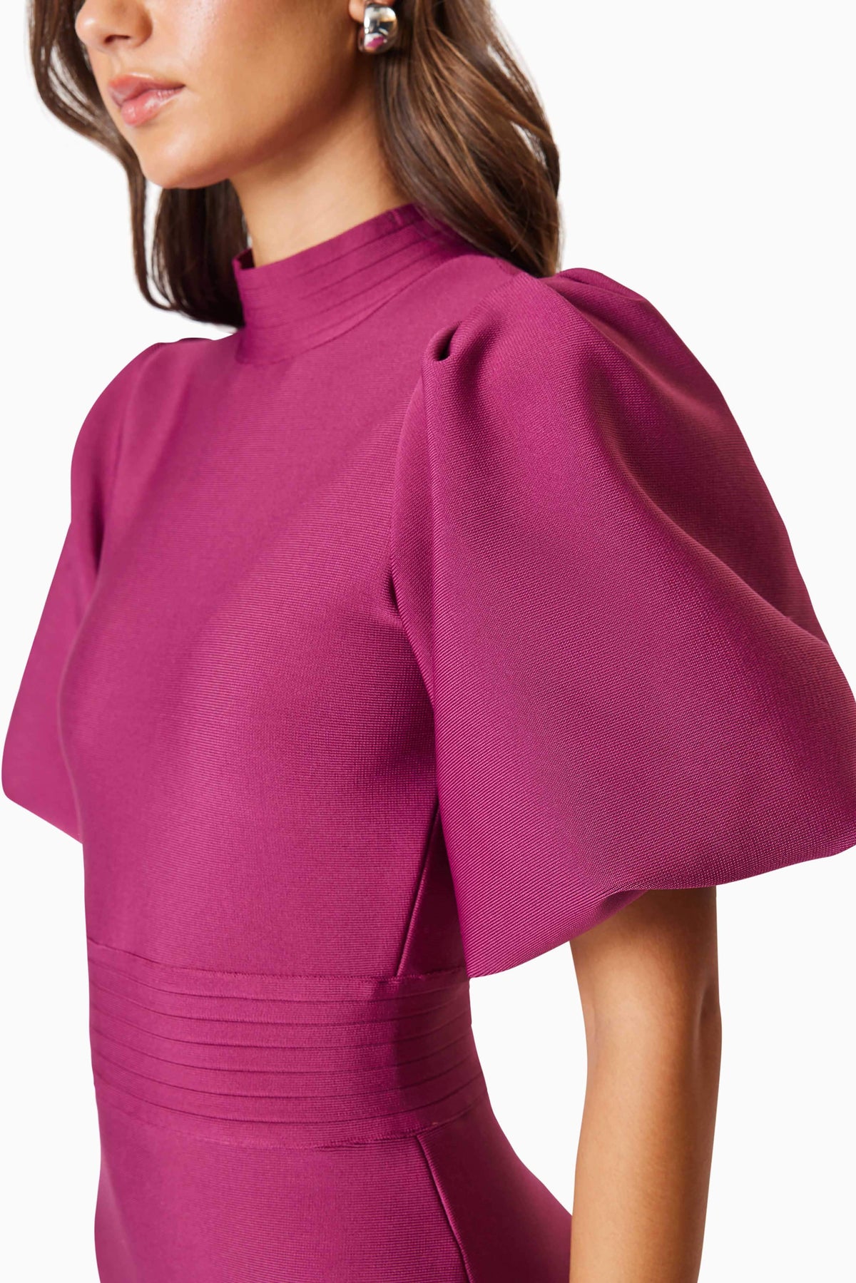 Ella Puff Sleeve Midi Dress In Burgundy