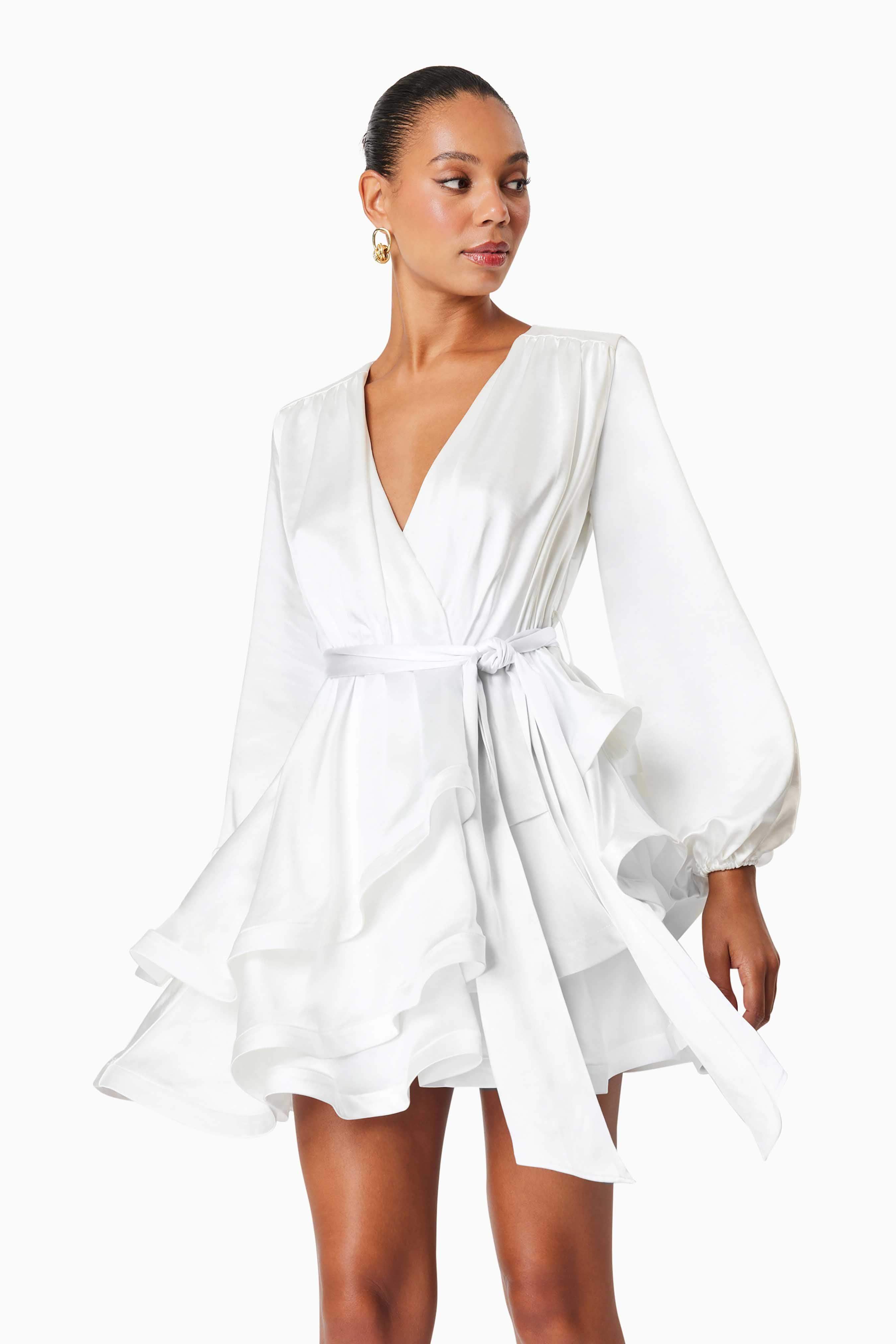 Clementine Long Sleeve Mini Dress In White