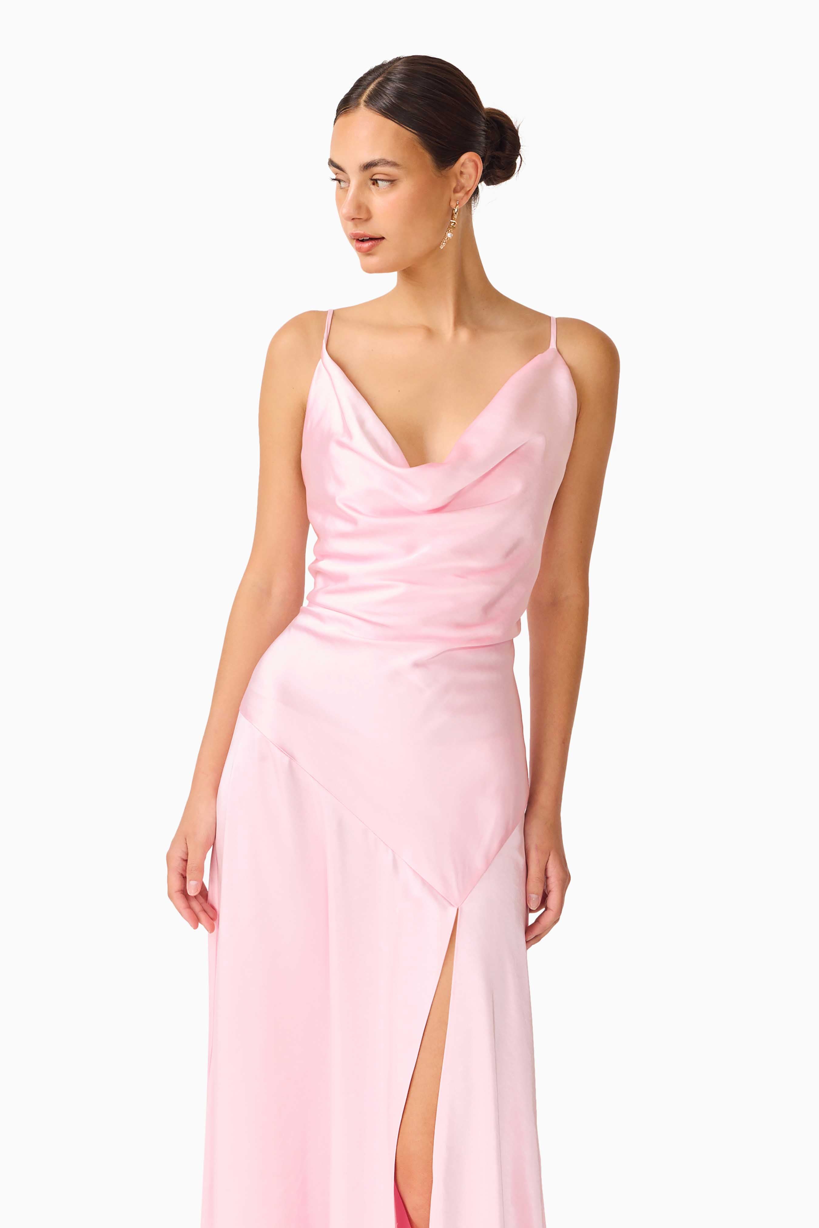 Clementine Cowl Neck Gown in Pale Pink
