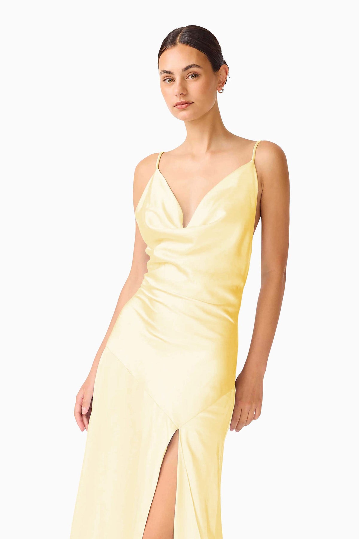 Clementine Cowl Neck Gown in Butter Yellow