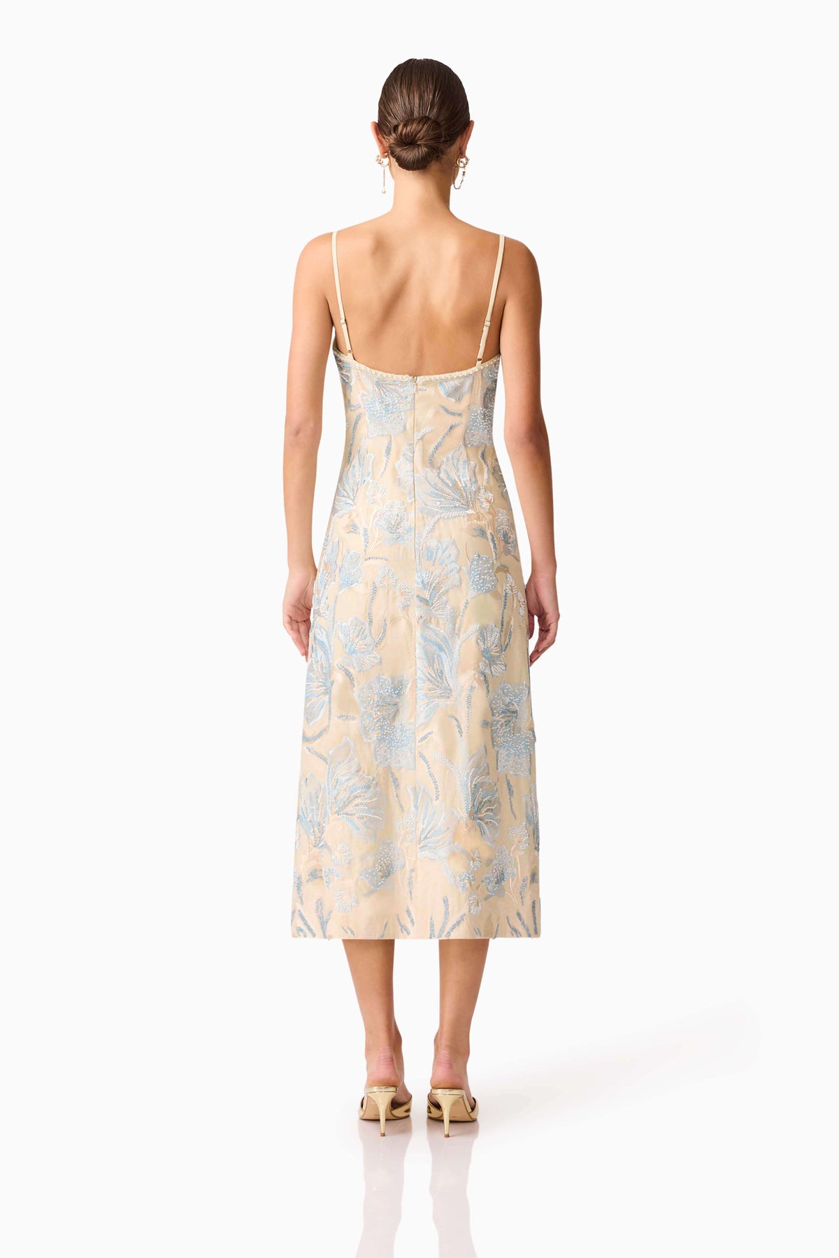 Nia Embroidered Midi Dress in Biege