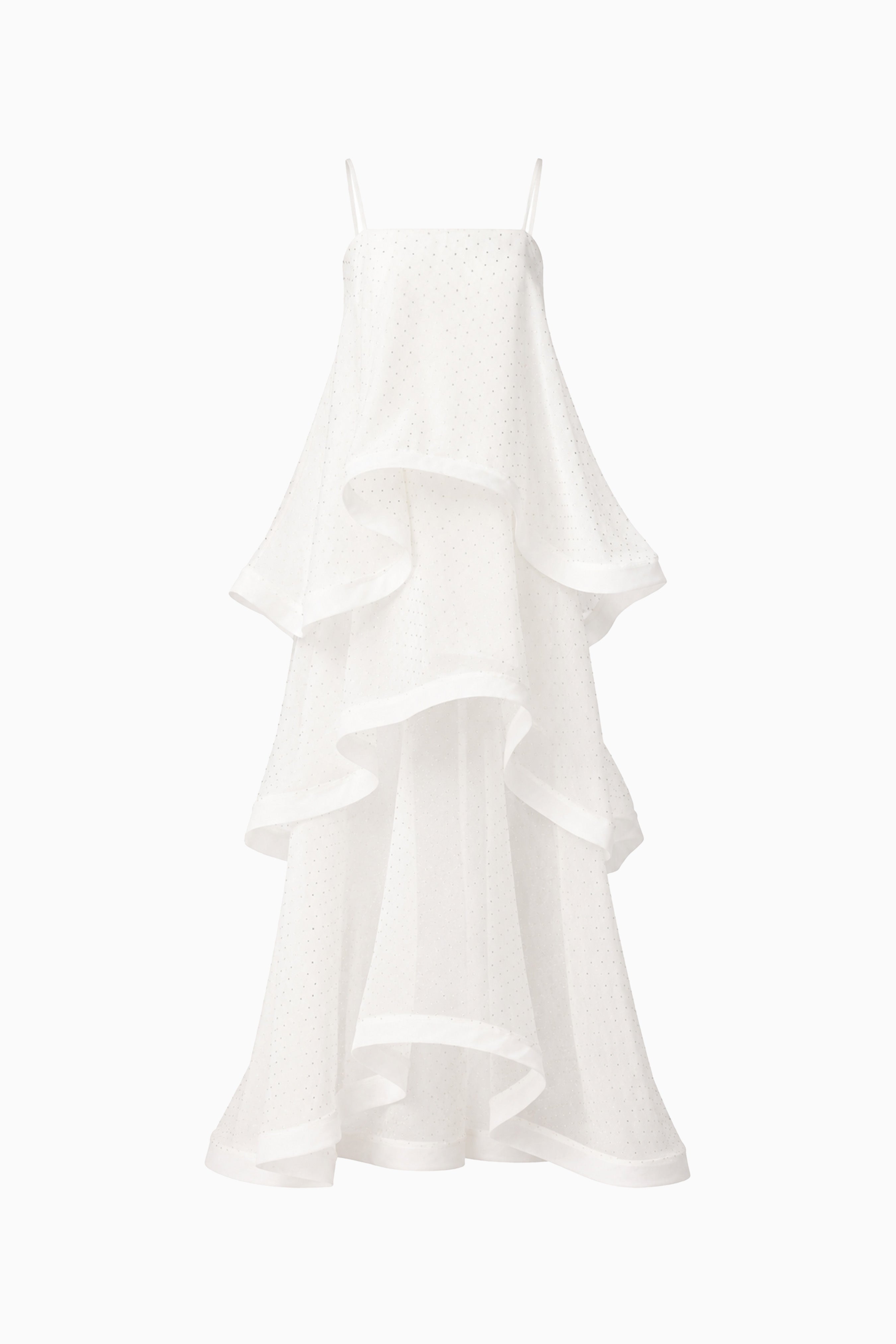 Moss Tiered Embellished Gown in White