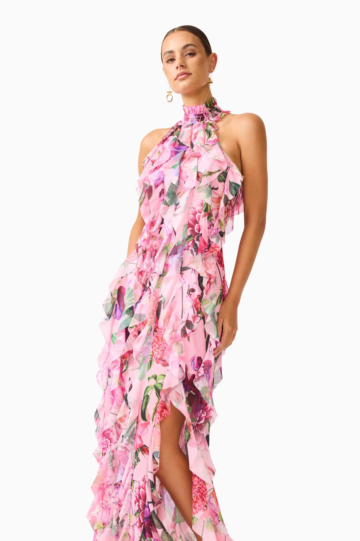 Solene Halter Gown in Pink Floral