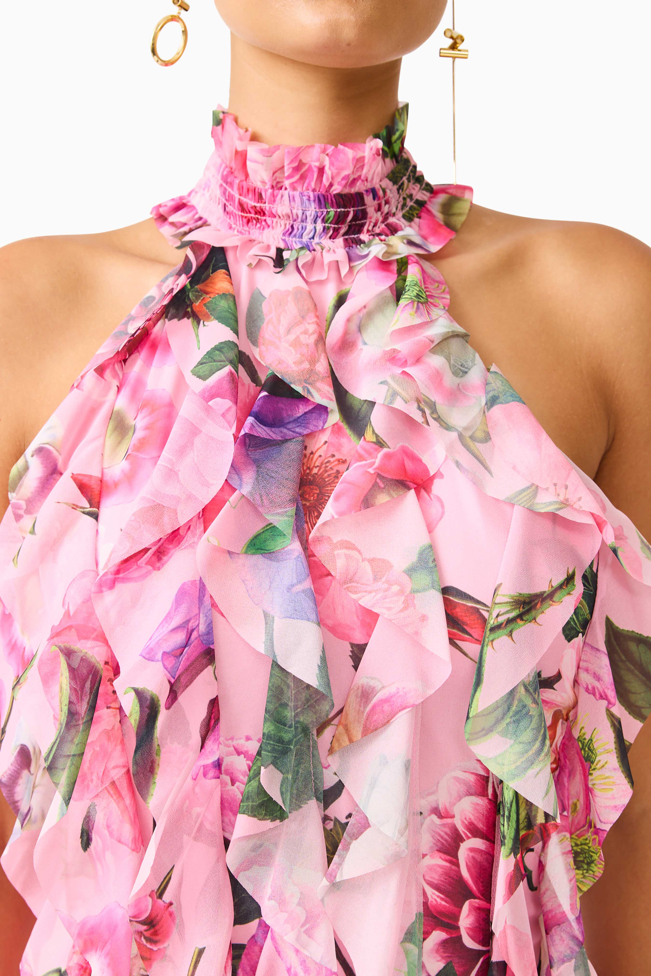 Solene Halter Gown in Pink Floral
