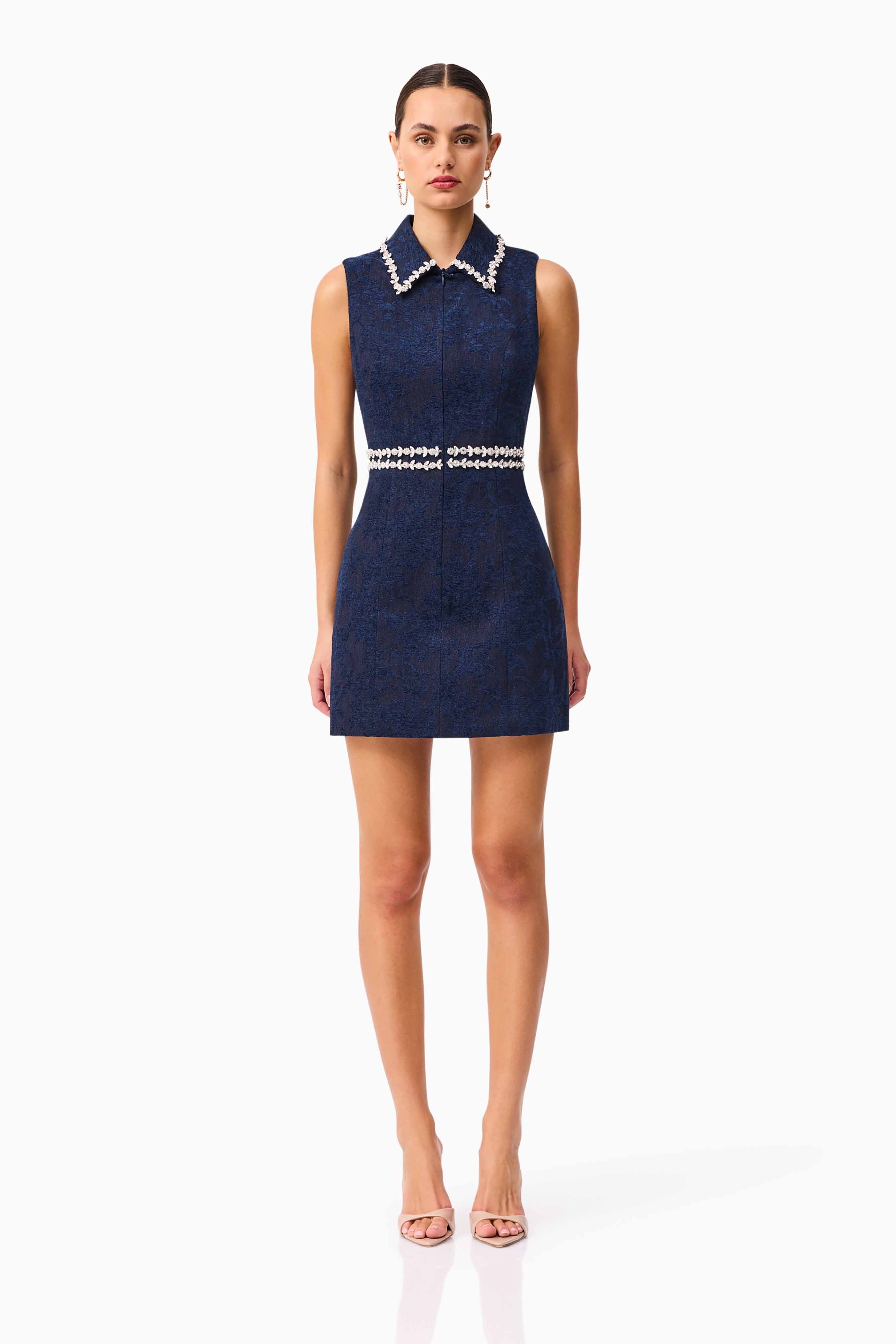 Melody Jacquard Mini Dress in Blue