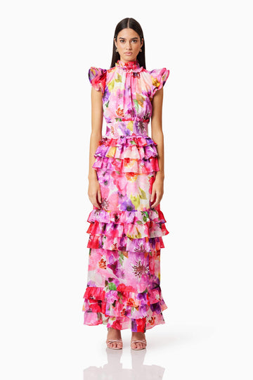 Darra Ruffled Maxi Dress In Floral