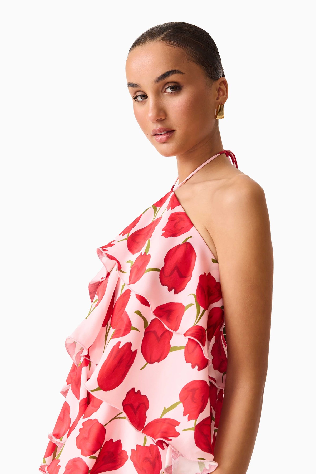 Melia Halter Mini Dress in Pink & Red Floral