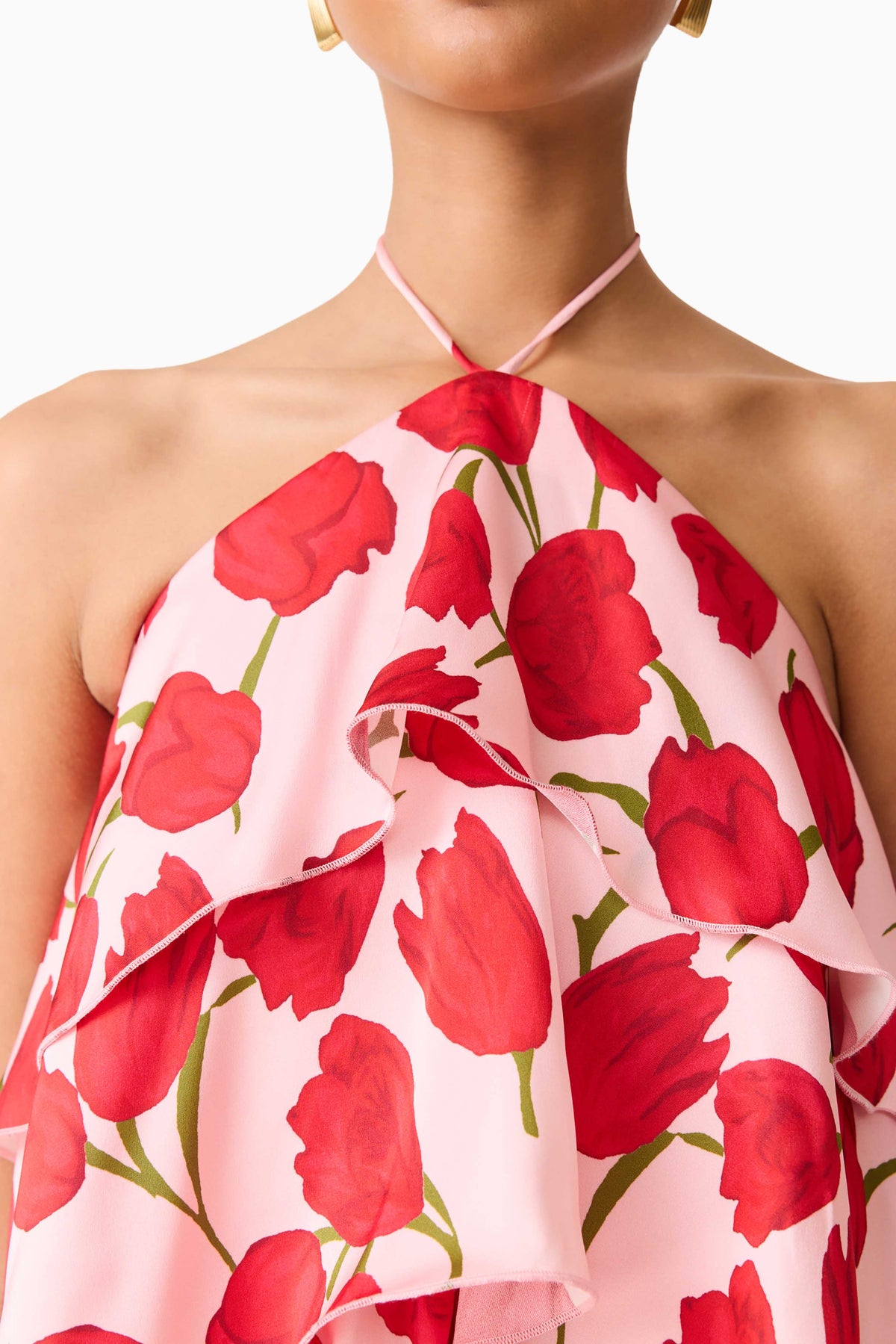 Melia Halter Mini Dress in Pink & Red Floral