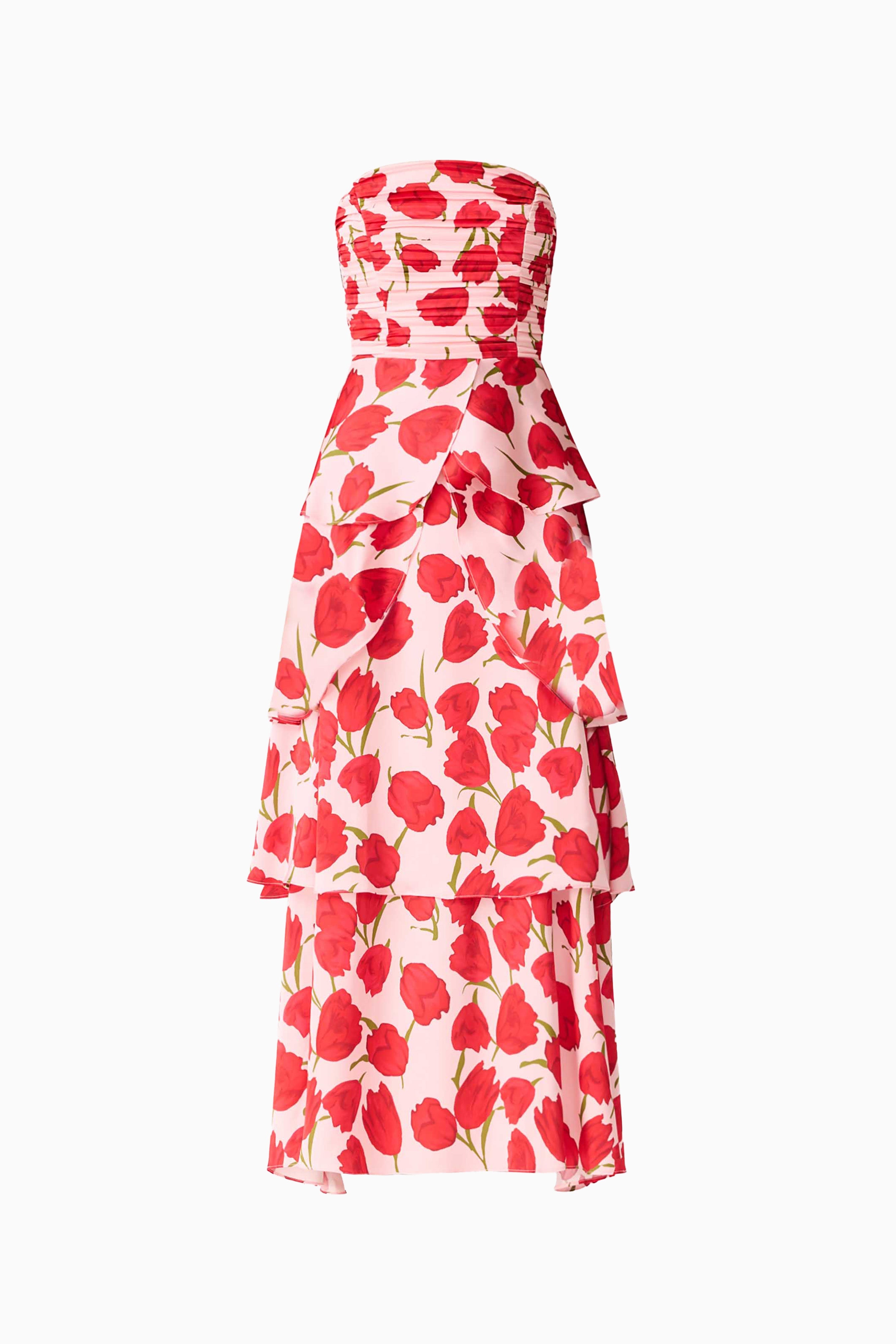 Melia Tiered Gown in Pink & Red Floral