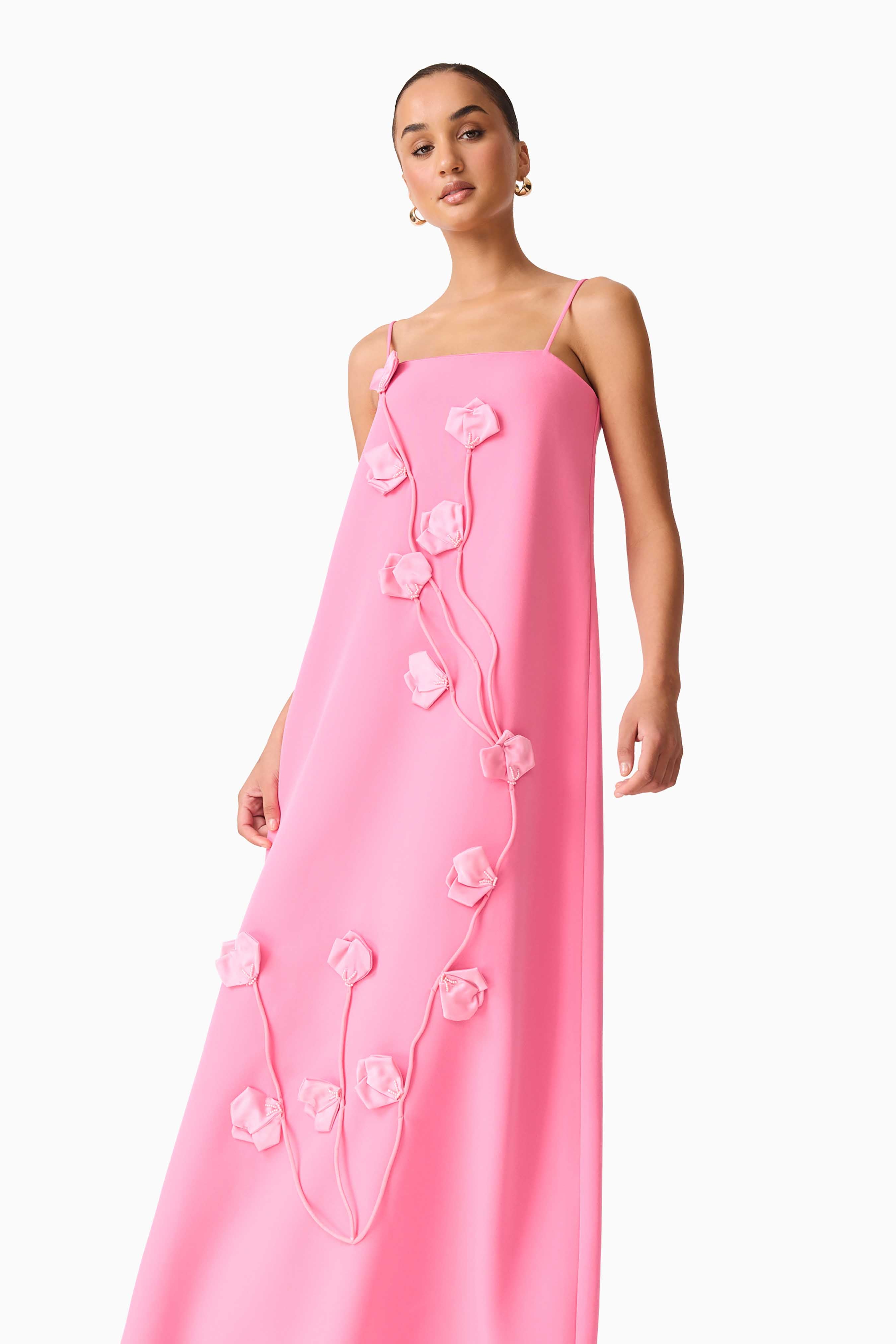 Nolana Floral Applique Gown in Pink