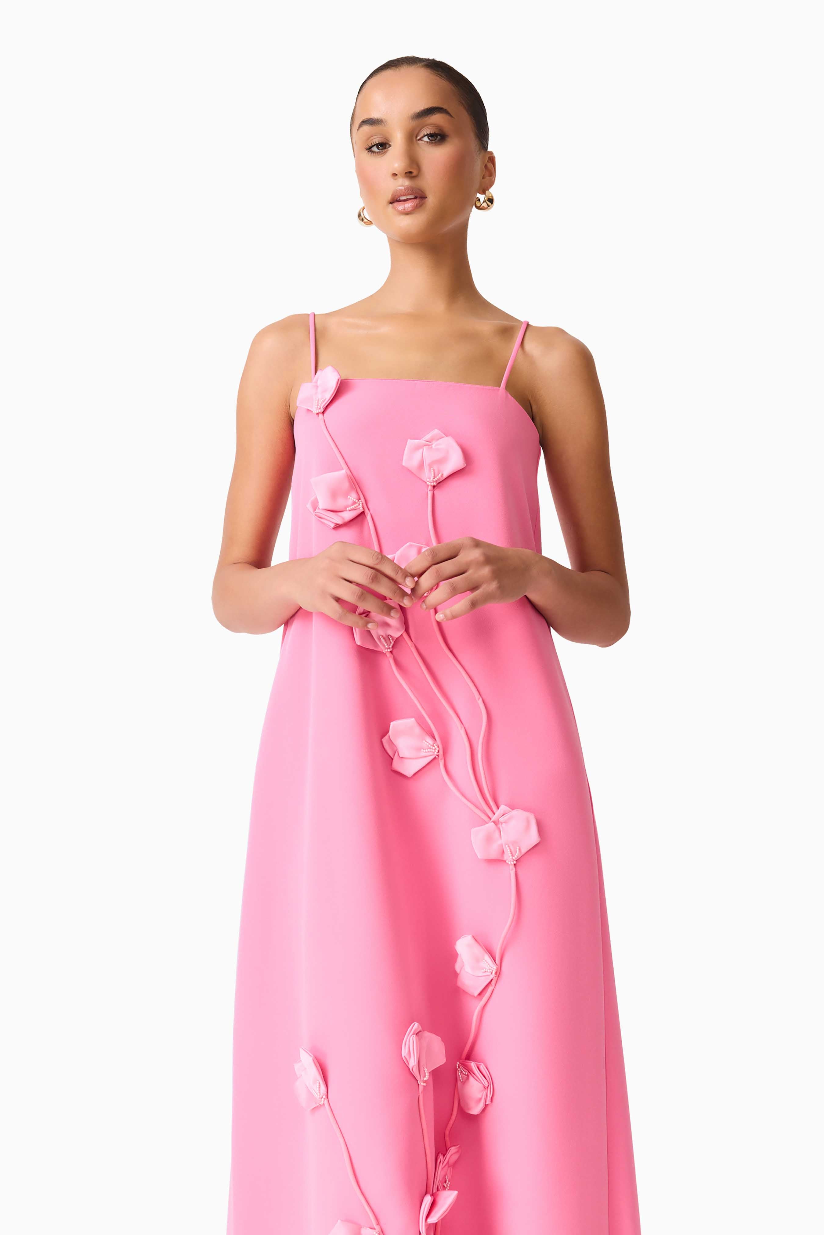 Nolana Floral Applique Gown in Pink