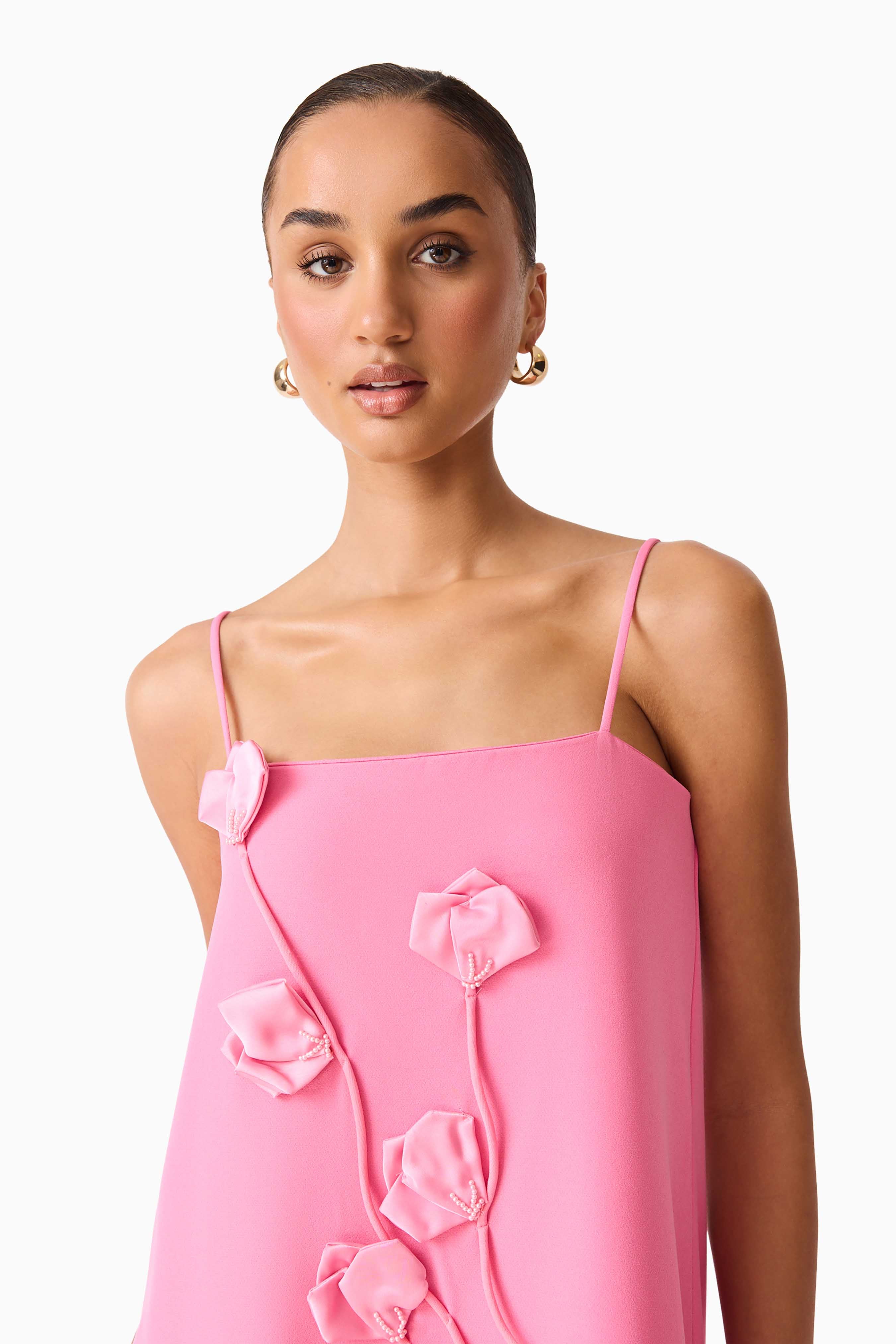 Nolana Floral Applique Gown in Pink