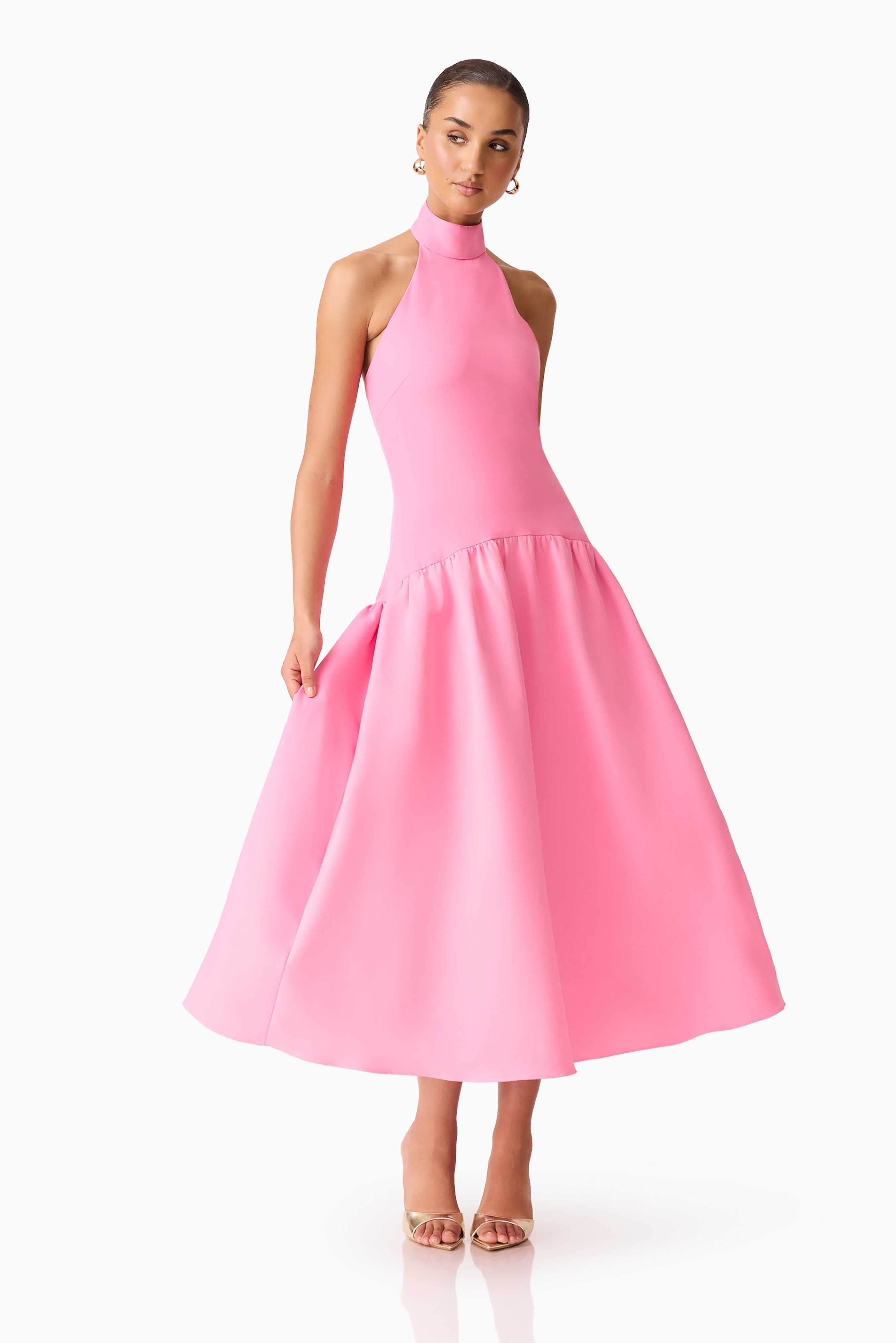 Nolana Halter Midi Dress in Pink