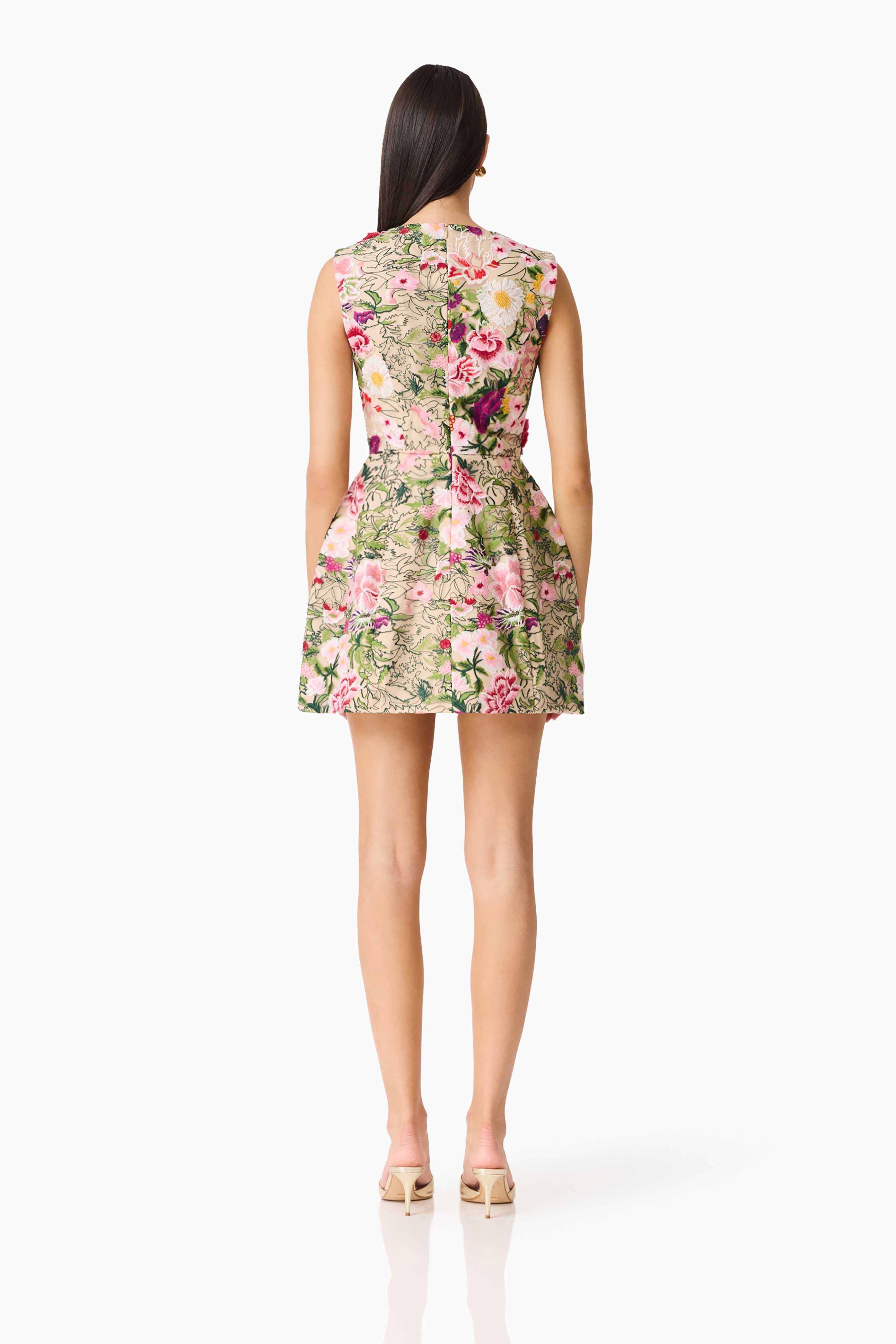 Flora Tulip Mini Dress in Pink & Green Floral