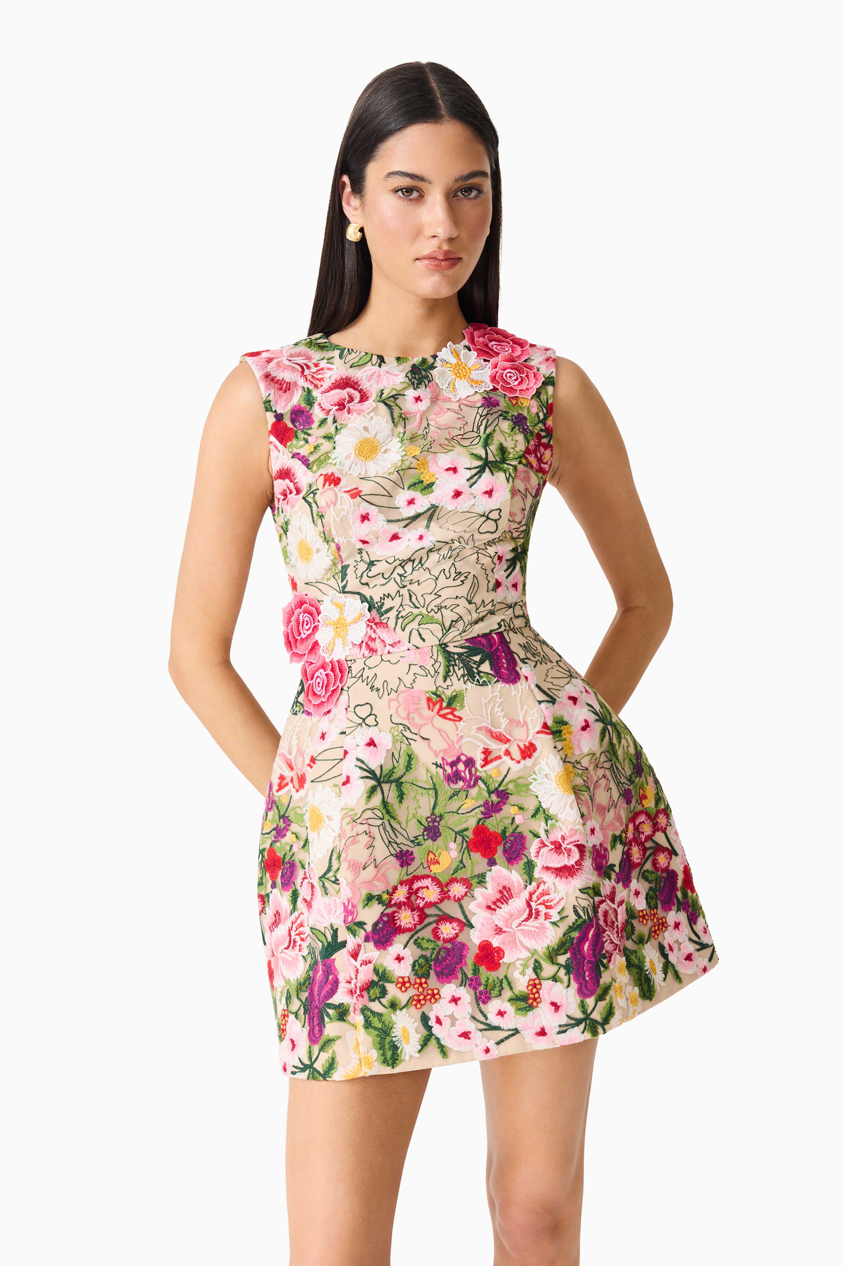 Flora Tulip Mini Dress in Pink & Green Floral