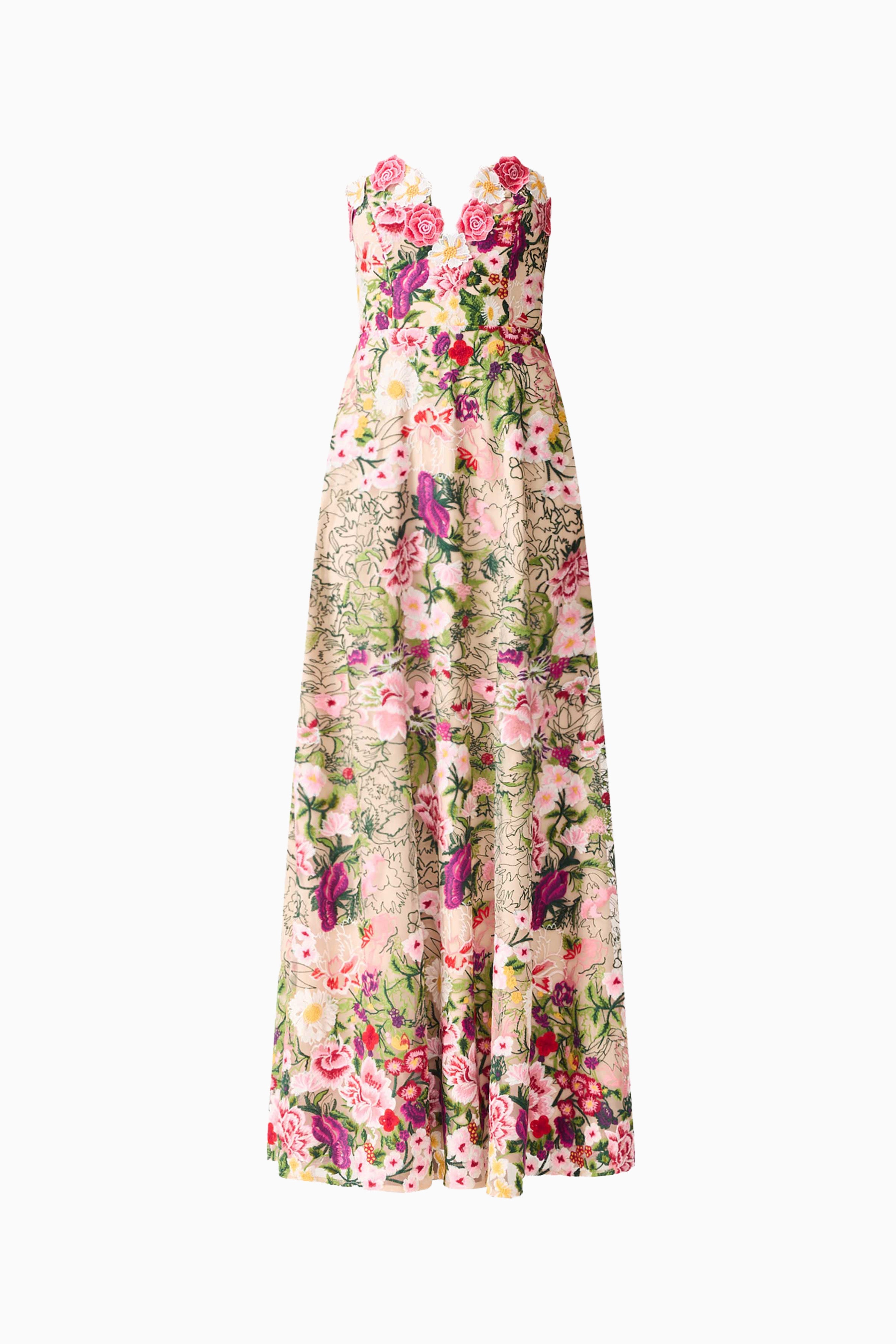 Flora Strapless Gown in Pink & Green Floral