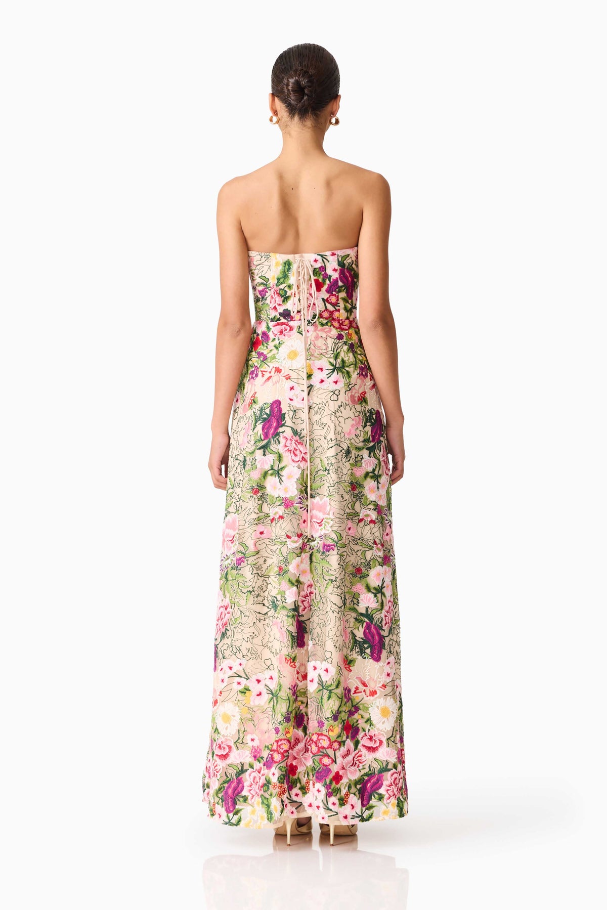 Flora Strapless Gown in Pink & Green Floral