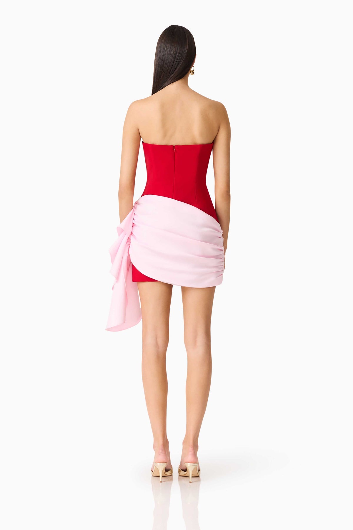 June Strapless Mini Dress in Red & Pink