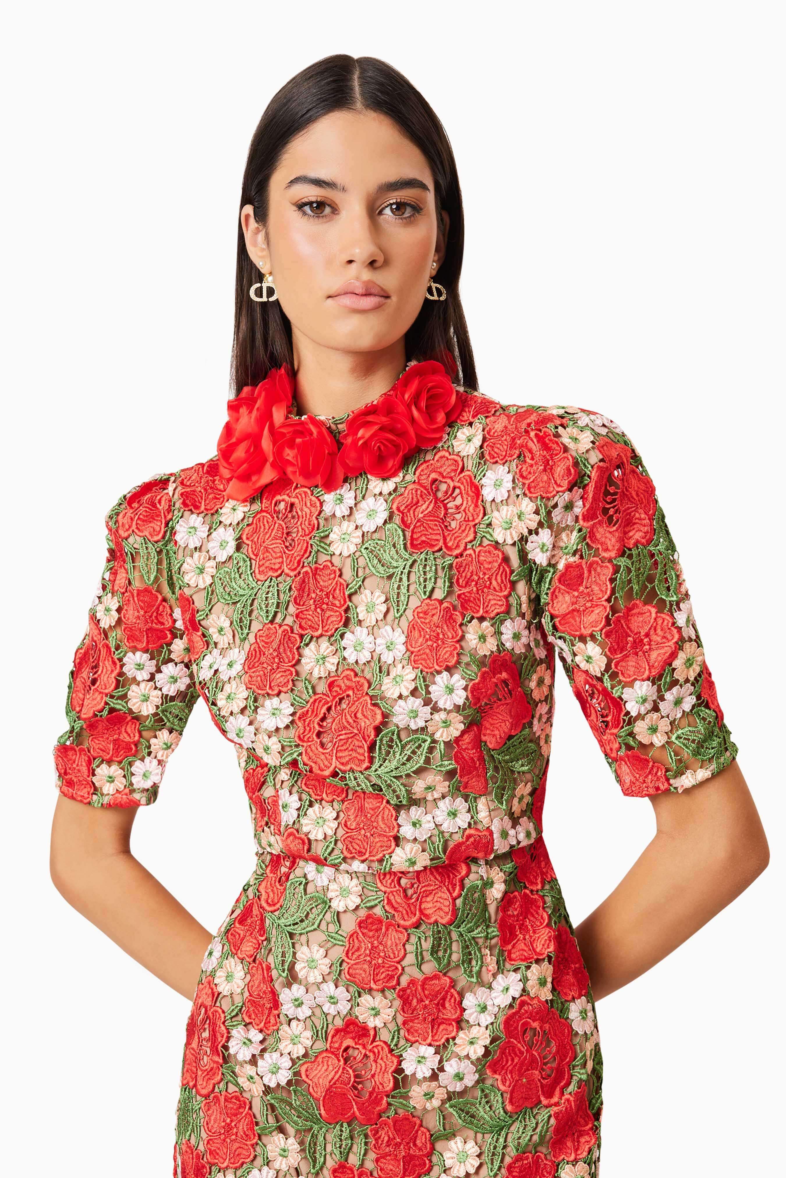 Roselyn Cocktail Midi Dress in Red