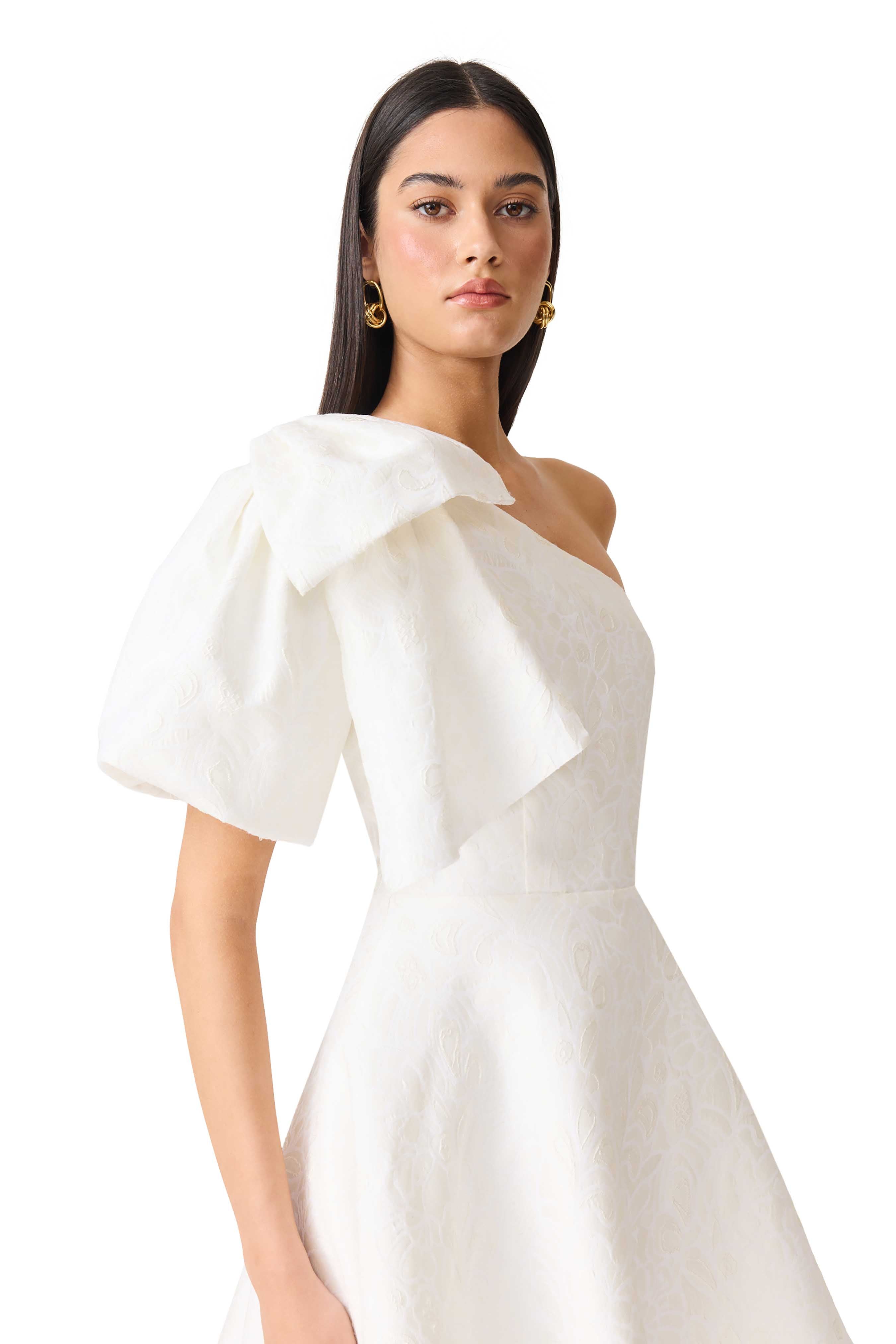 Saffron Asymmetrical Mini Dress in White