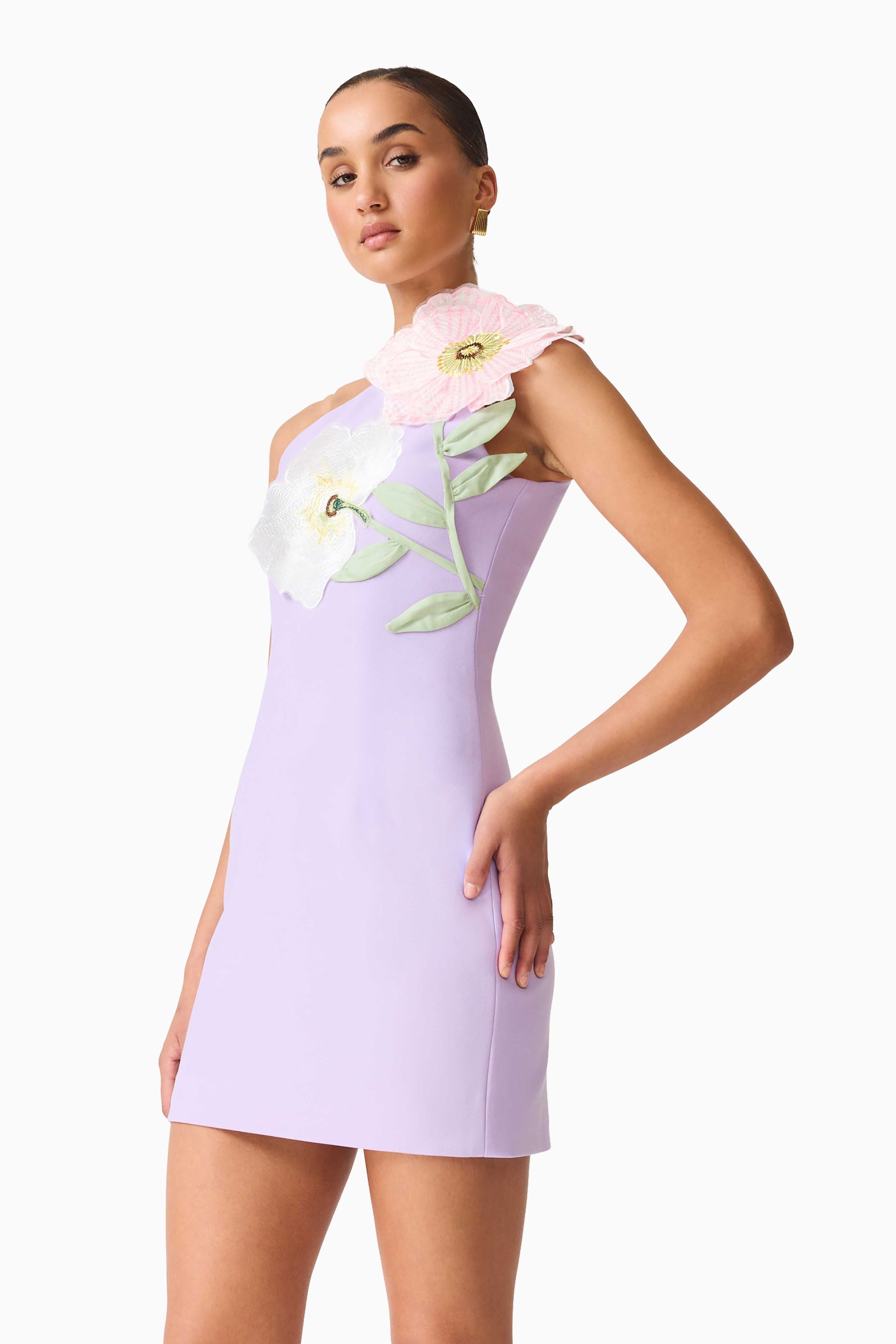 Hope One Shoulder Mini Dress in Purple