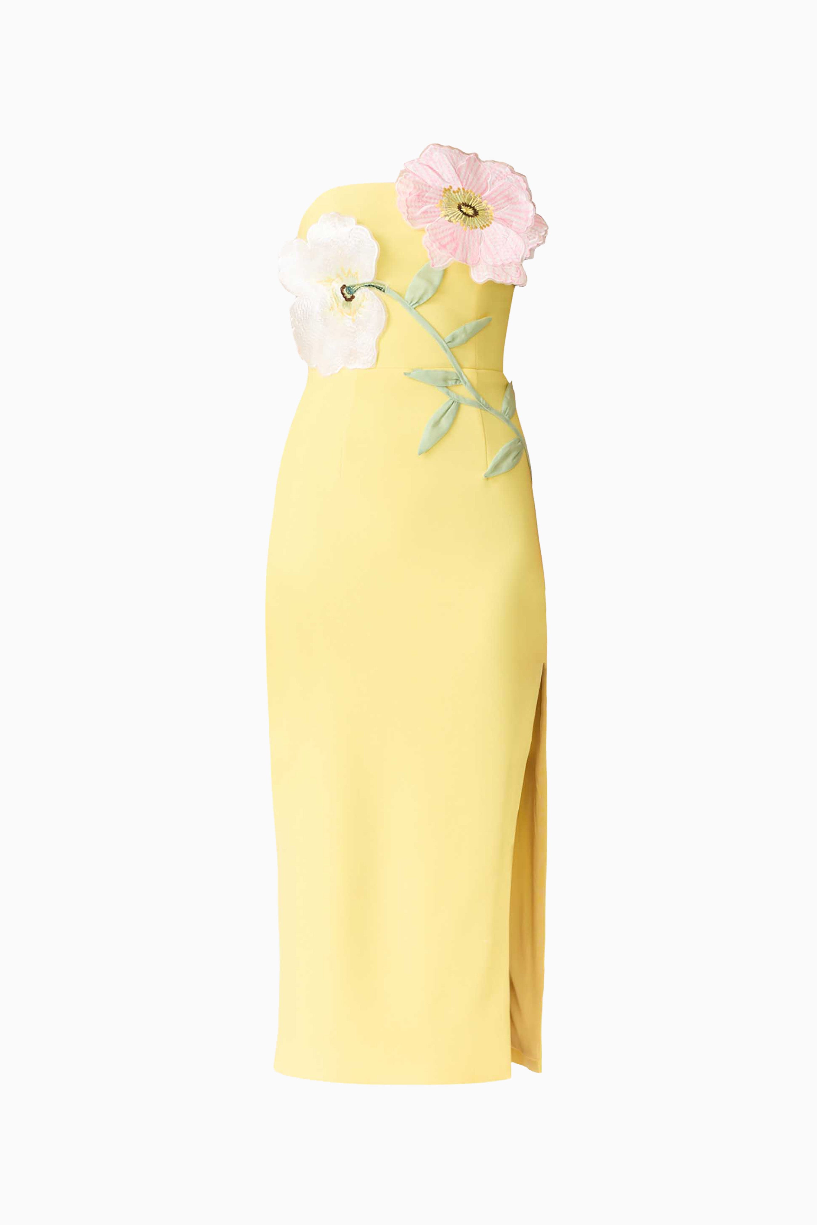 Hope Strapless Midi Dress in Yellow