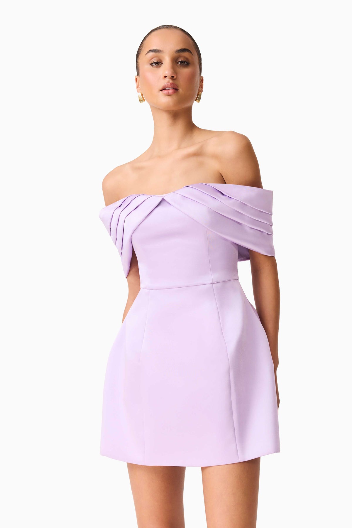 Hope Off the Shoulder Mini Dress in Purple