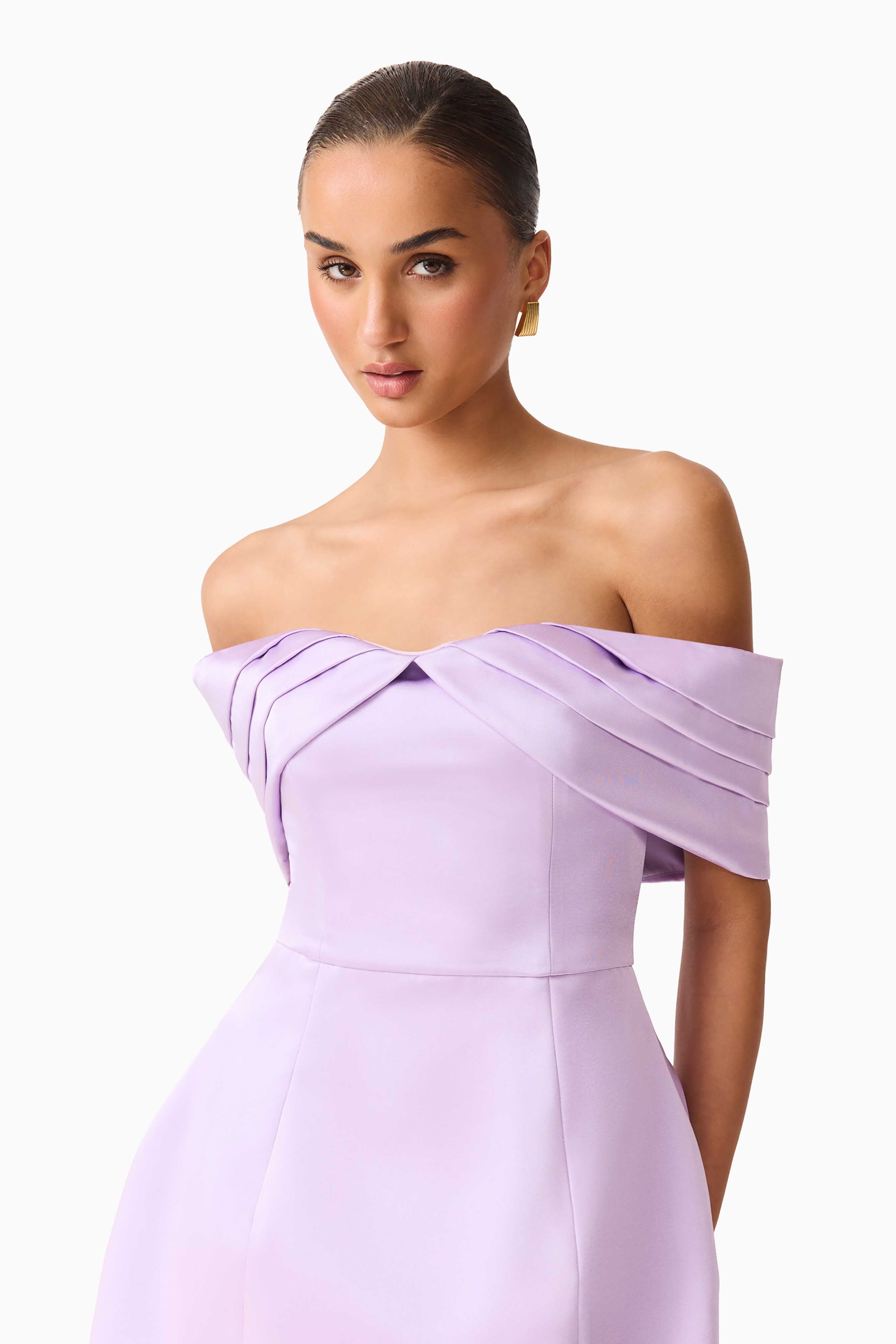 Hope Off the Shoulder Mini Dress in Purple