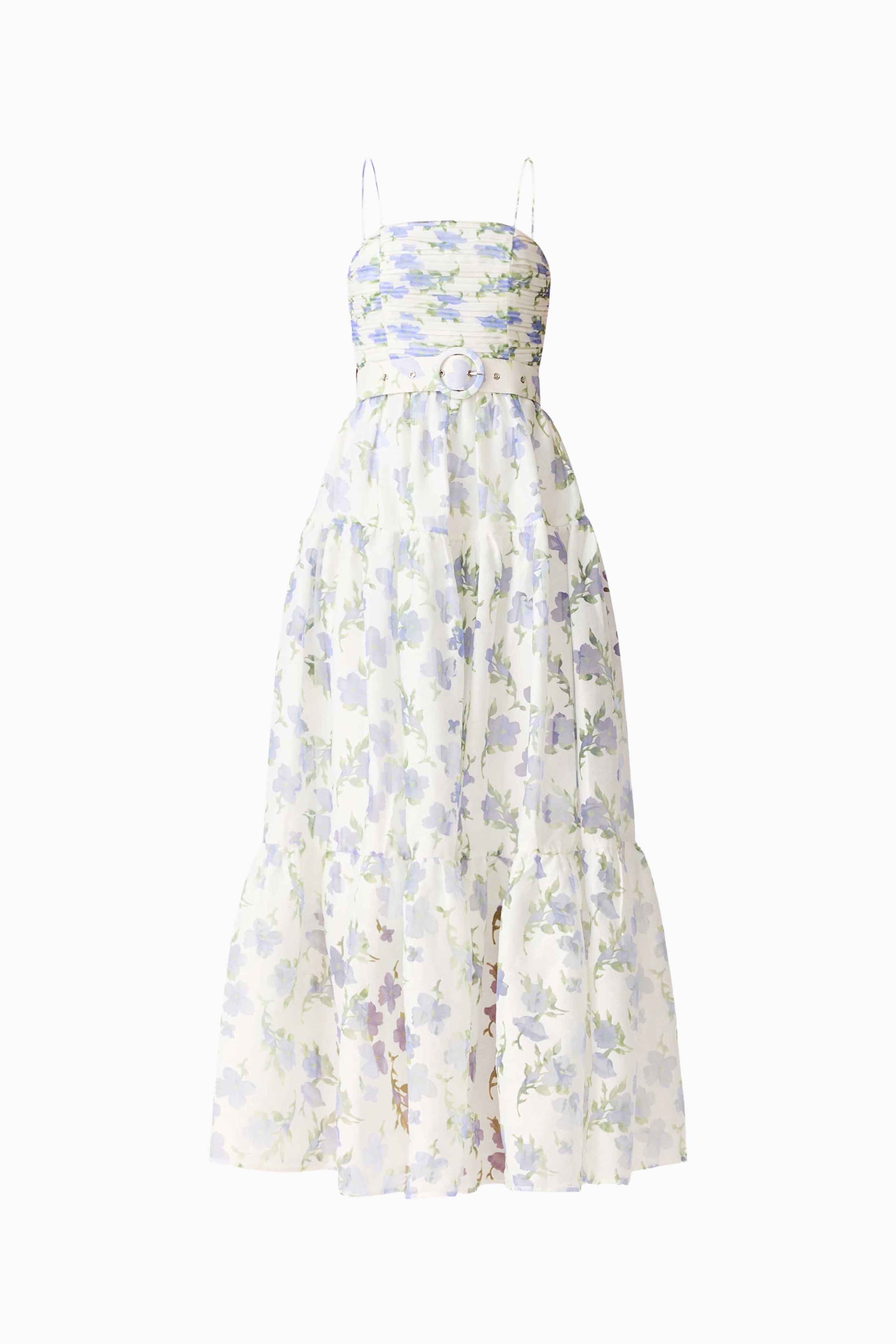 Cleo A-line Gown in White & Blue Floral