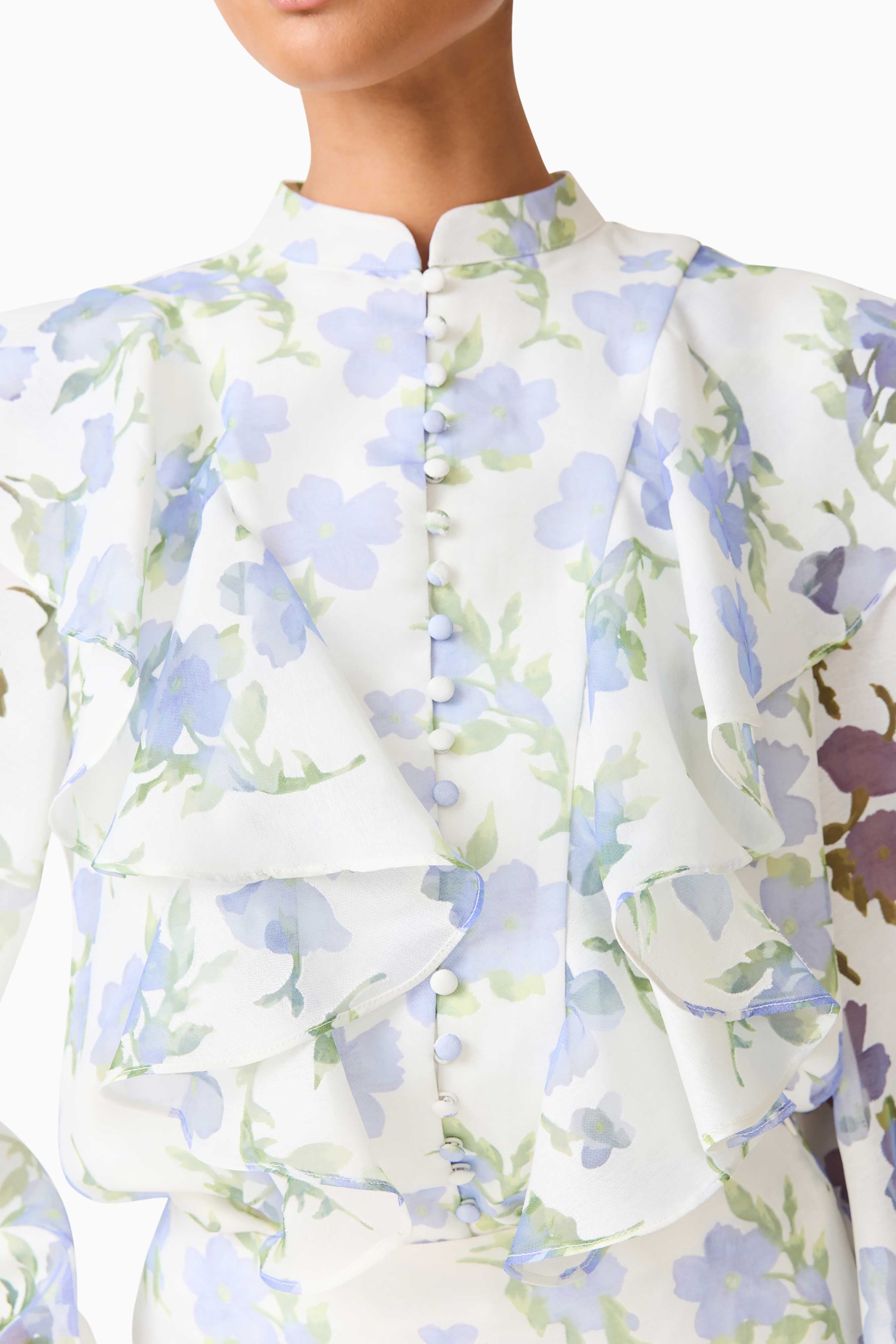 Cleo Top & Skirt Set in White & Blue Floral