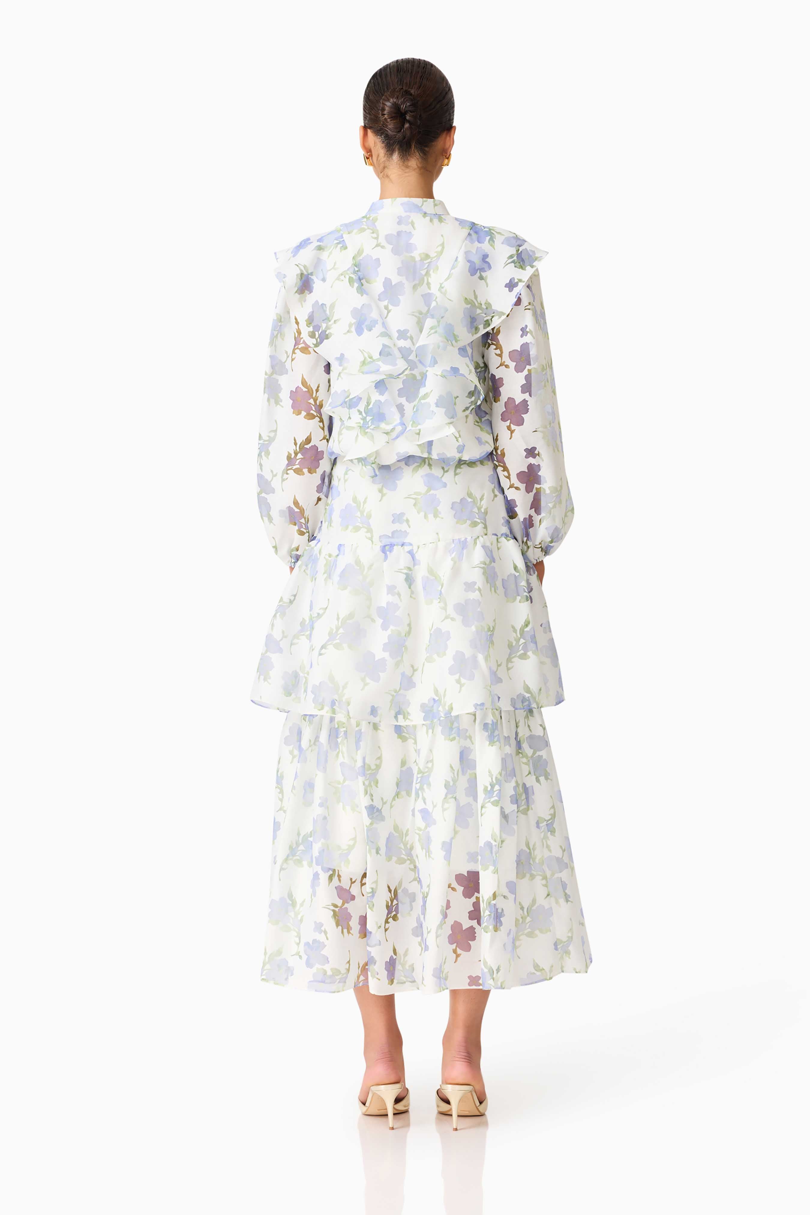 Cleo Top & Skirt Set in White & Blue Floral