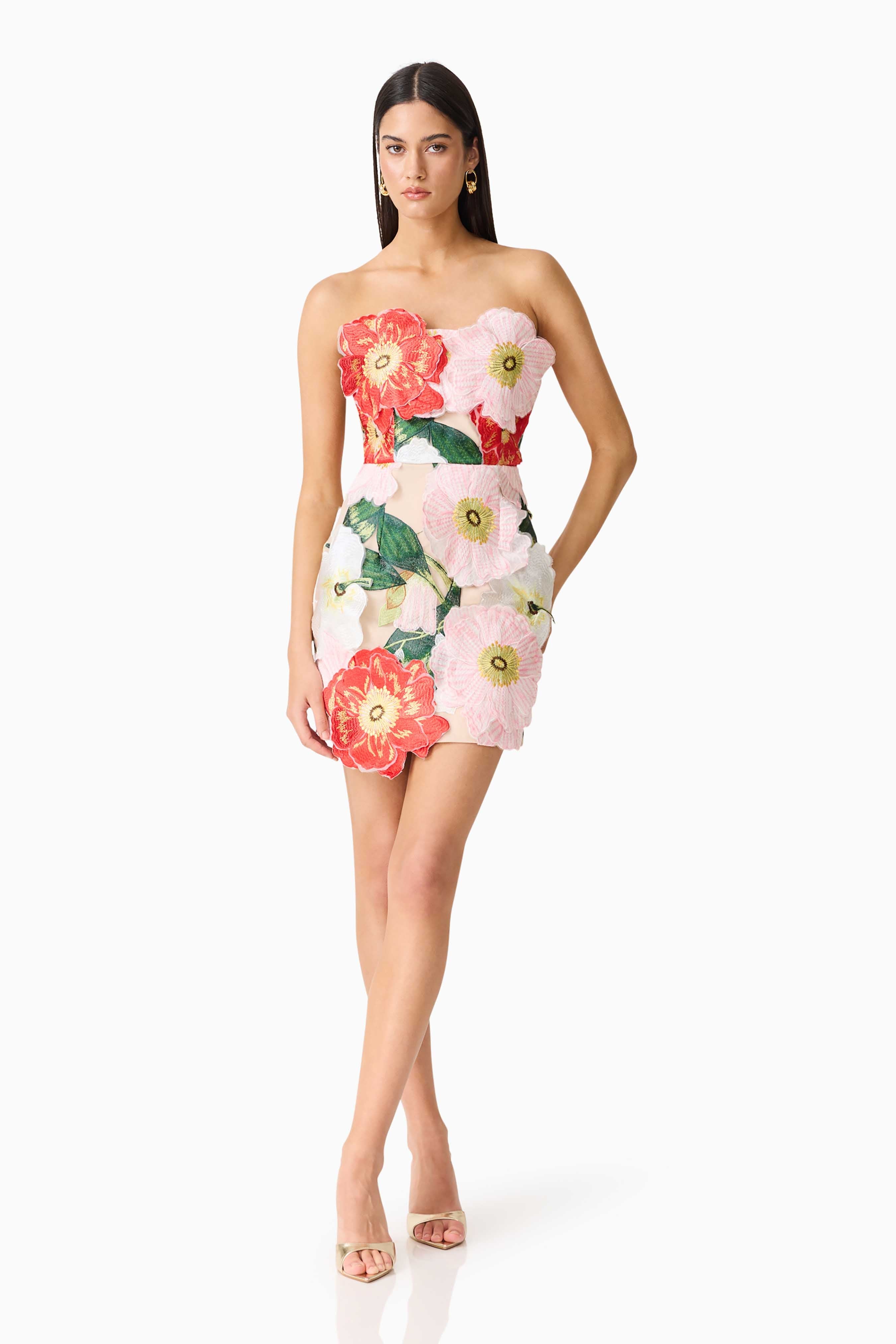 Solara Strapless Mini Dress in Pink Floral