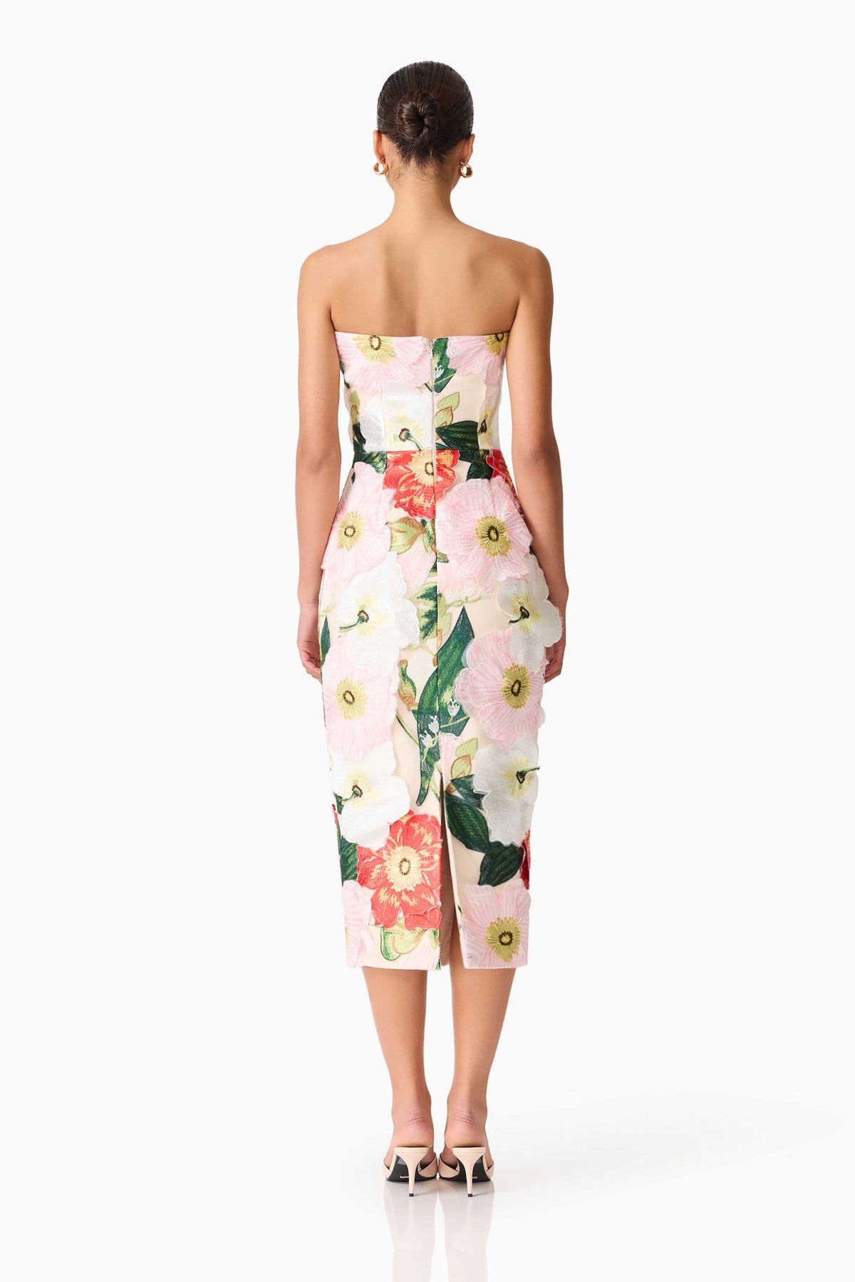 Solara Strapless Midi Dress in Pink Floral