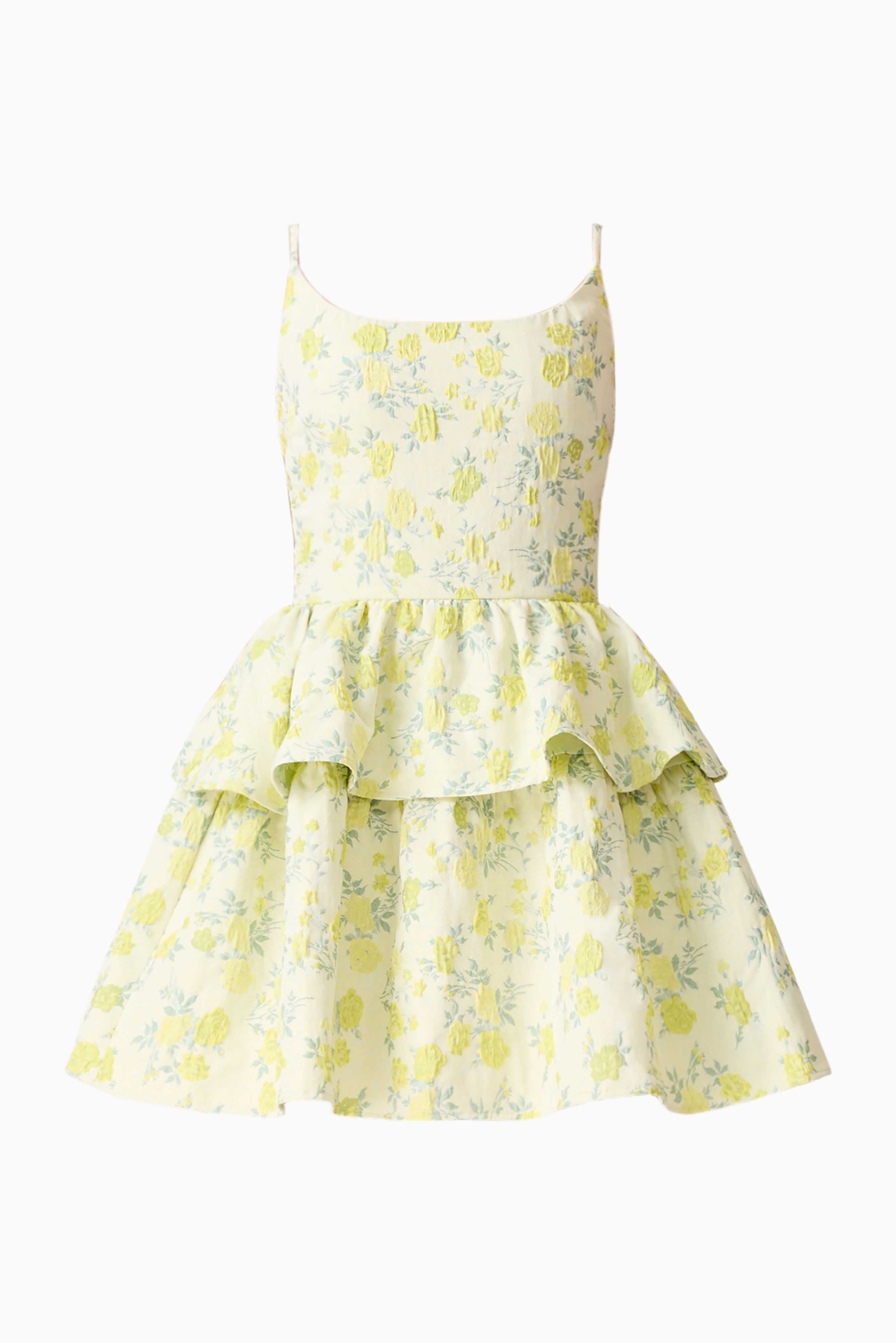 Posey Jacquard Mini Dress in Green Floral