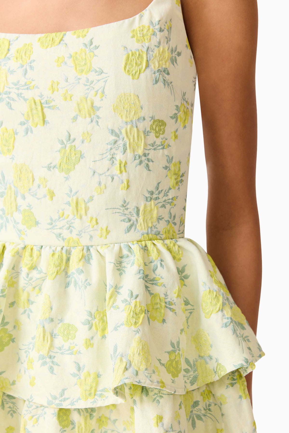 Posey Jacquard Mini Dress in Green Floral