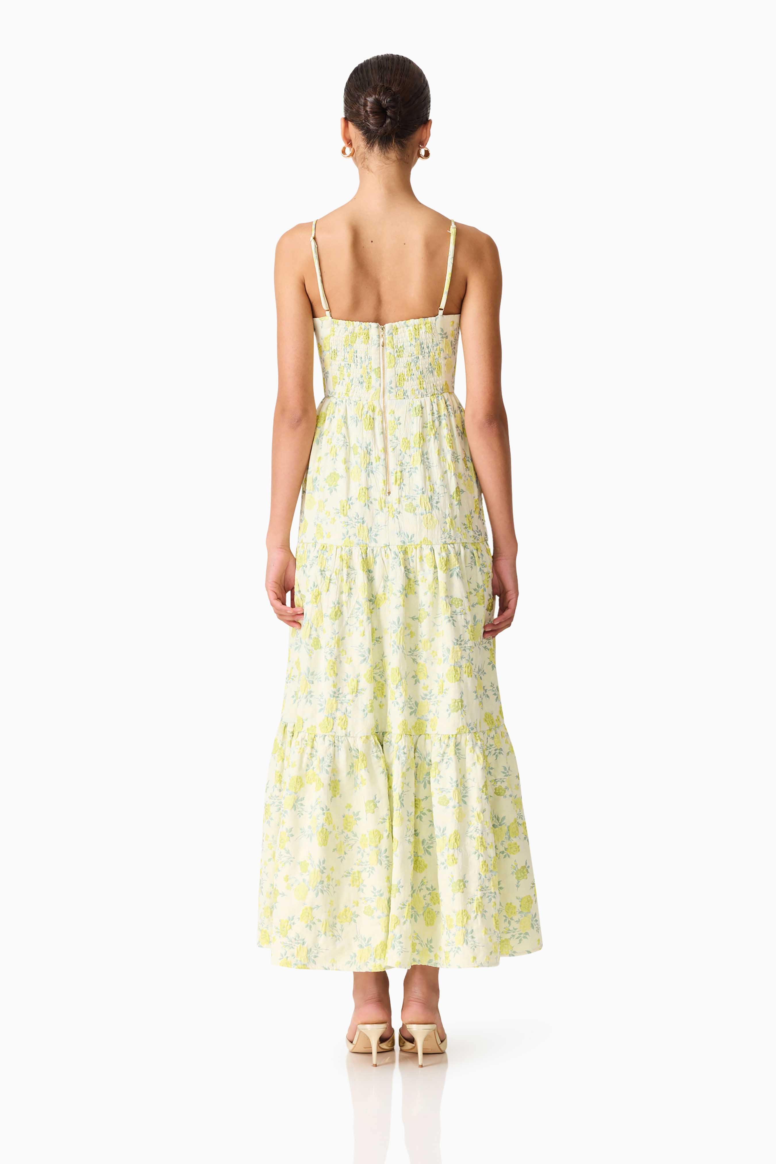 Posey Jacquard Gown in Green Floral