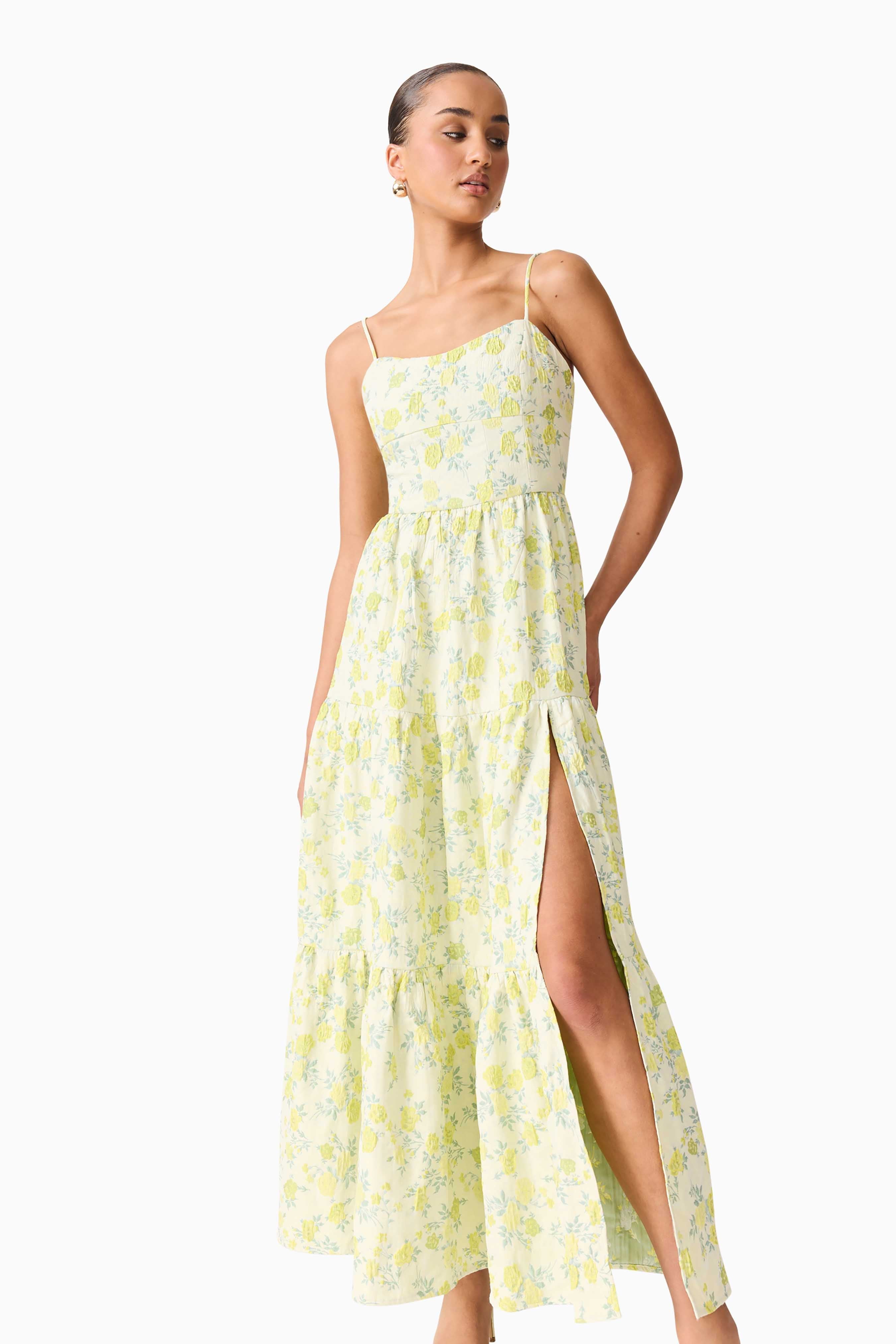Posey Jacquard Gown in Green Floral