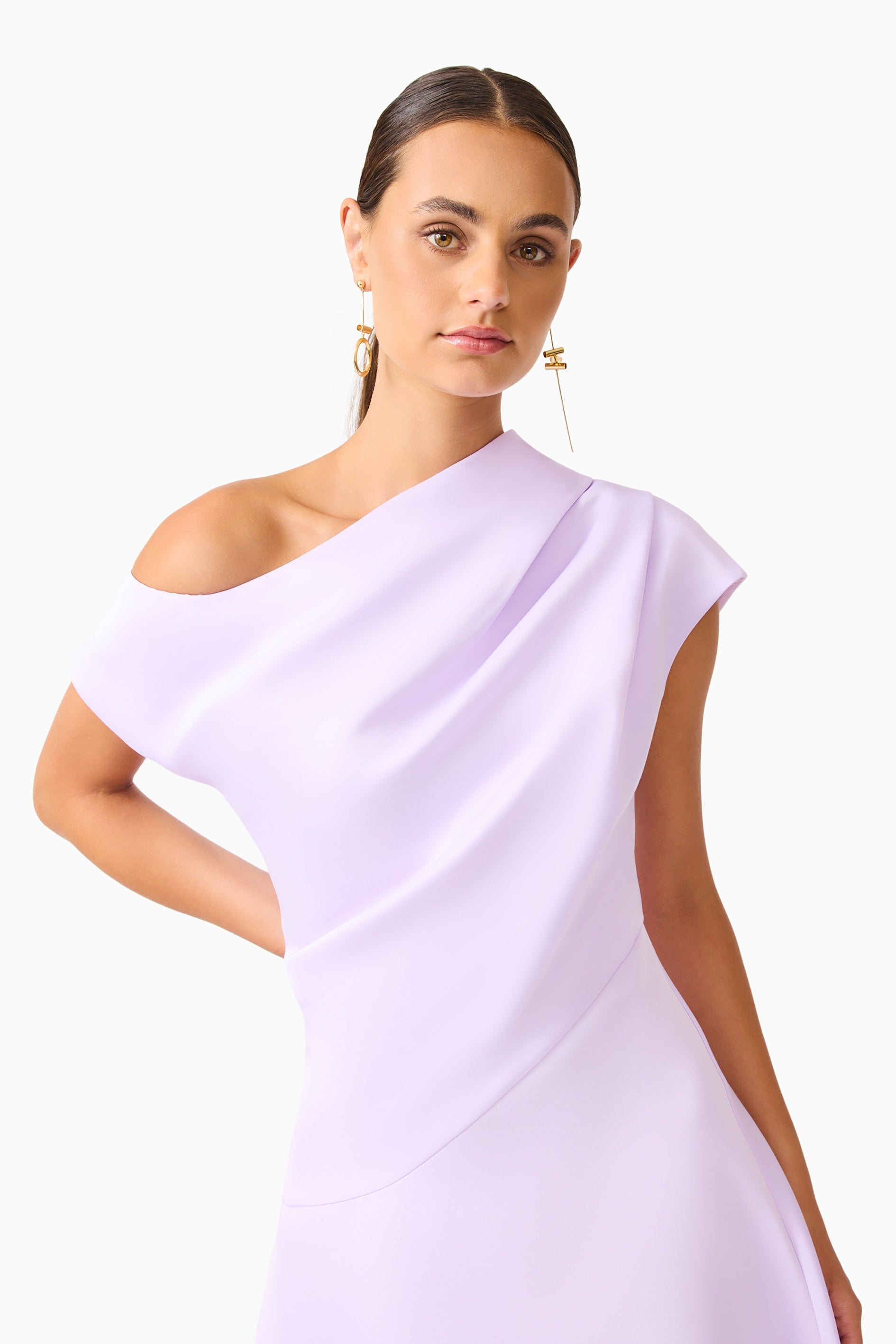 Marissa One Shoulder Gown in Purple