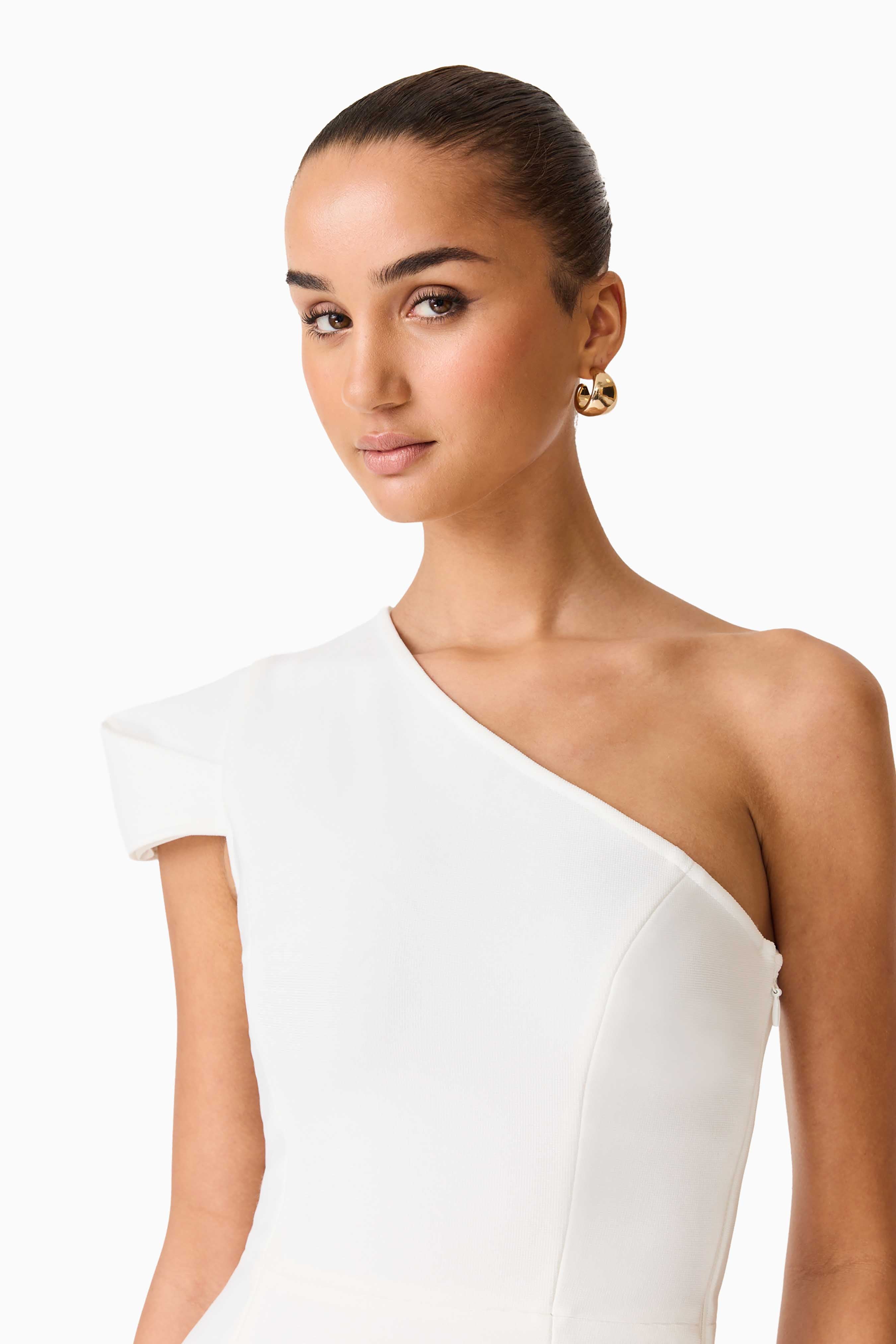 Opline One Shoulder Gown in White