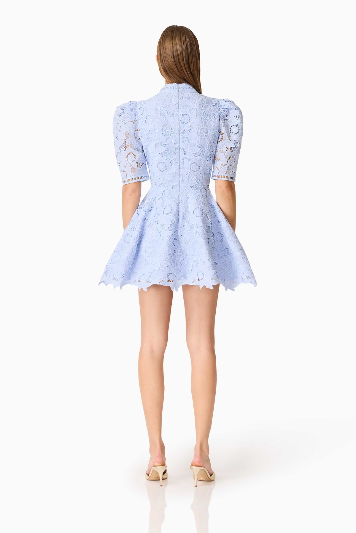 Lacy Puff Sleeve Mini Dress in Powder Blue