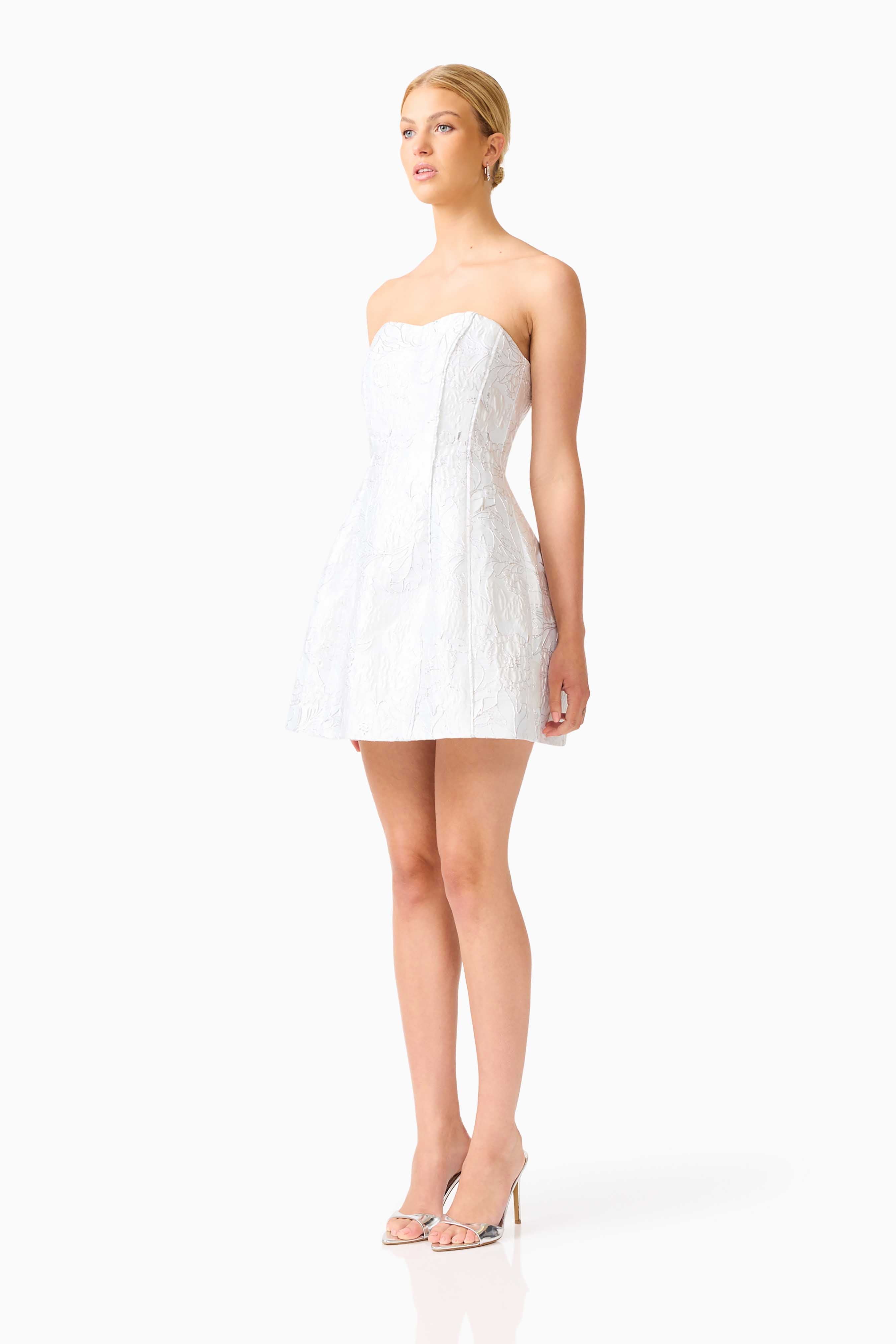 Floralie Strapless Mini Dress in Silver