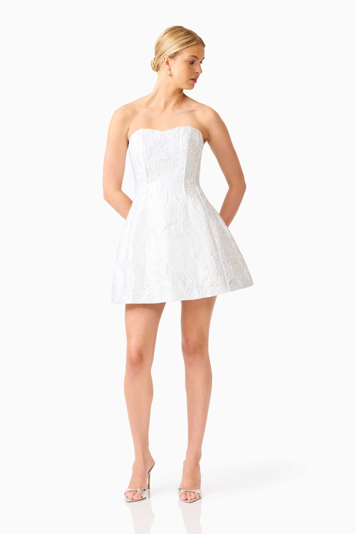 Floralie Strapless Mini Dress in Silver